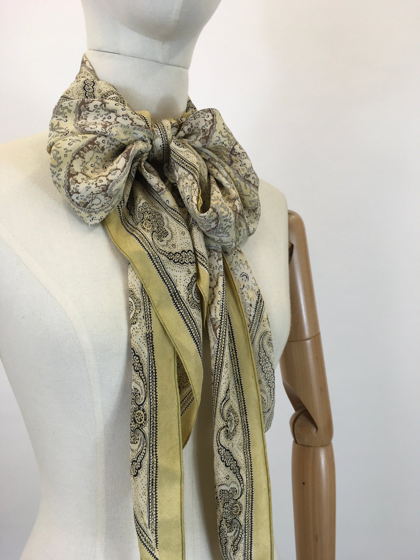 Original 1930s Darling Deco Dagger point scarf - In lemons, taupe, brown and black.