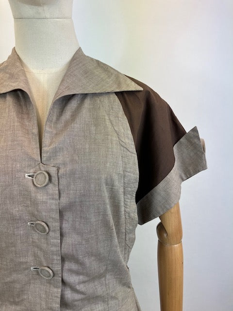 Original 1940’s Beautiful Colour Block dress - Brown and Fawn