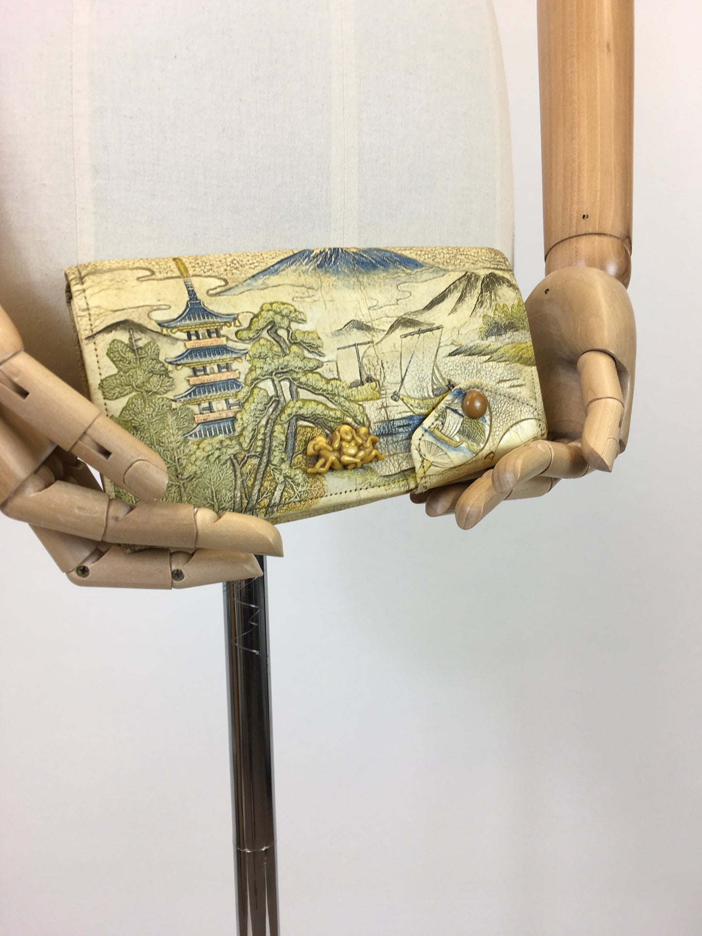 Original 1920’s / 1930’s Exquisite Tourist Clutch Handbag - With Celluloid Monkey Adornment