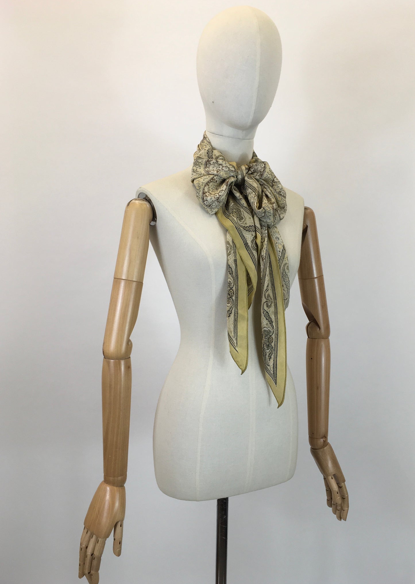 Original 1930s Darling Deco Dagger point scarf - In lemons, taupe, brown and black.