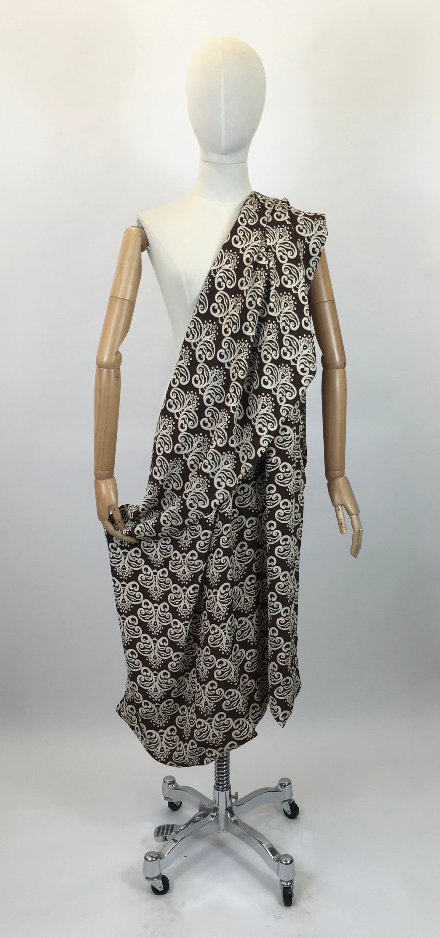 Original late. 30’s/ early .40’s Rayon Silk Dressmaking Fabric - Chocolate brown with cream