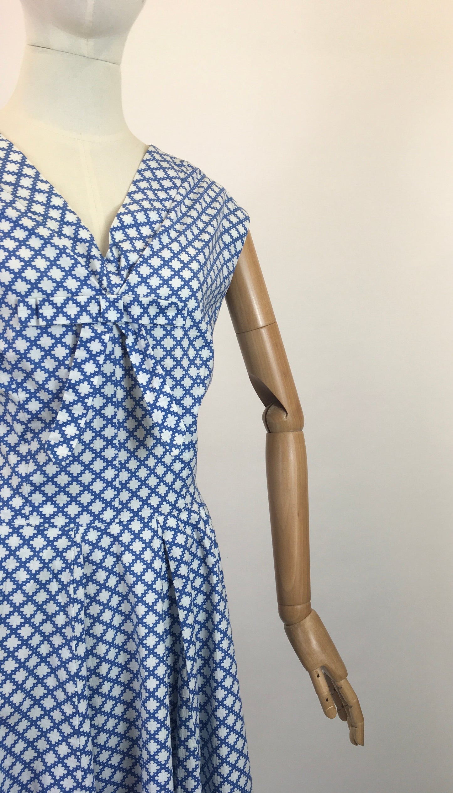 Original 1950s Fabulous Cotton Day dress- in Powder Blue and White
