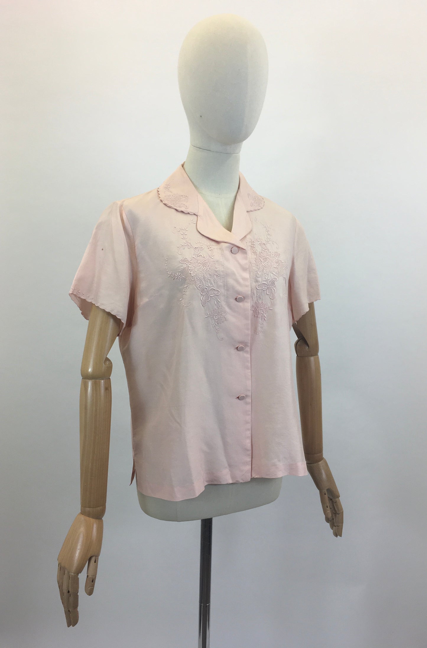 Original 1950's Embroidered Blouse - in Soft Peach