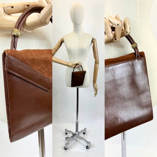 Original 1940’s Gorgeous Shaped contrast Leather/suede handbag - Brown