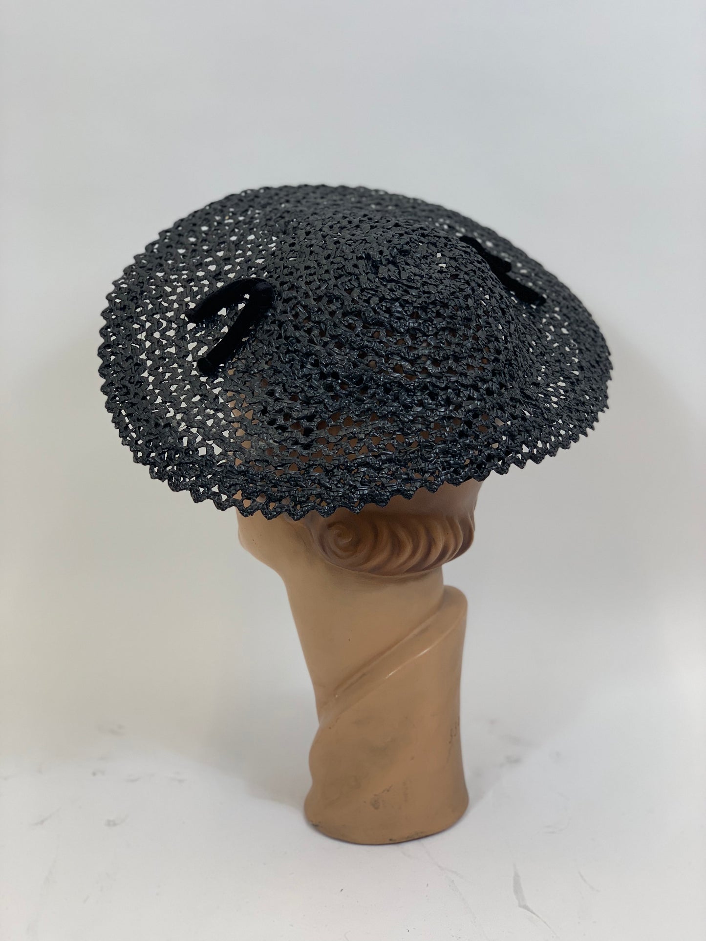Original 1950’s Beautiful Platter Hat - in Black weave