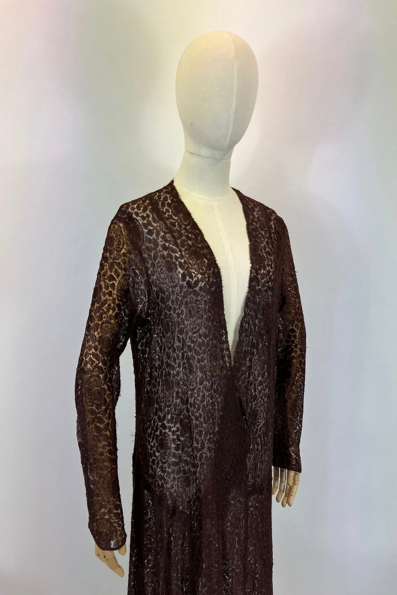 Original 1920's/ 1930's Crossover Lace Dress - in Gorgeous Deep Brown