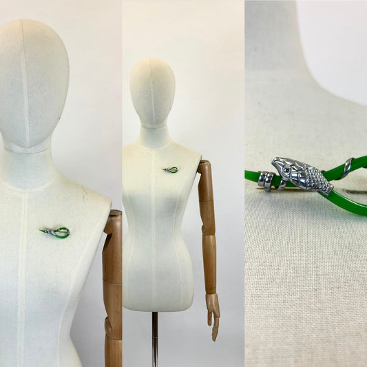 Original early celluloid snake brooch - emerald green.