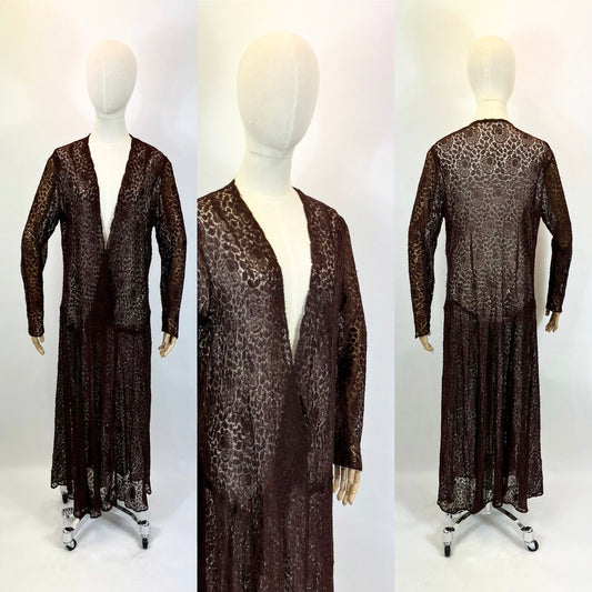 Original 1920's/ 1930's Crossover Lace Dress - in Gorgeous Deep Brown