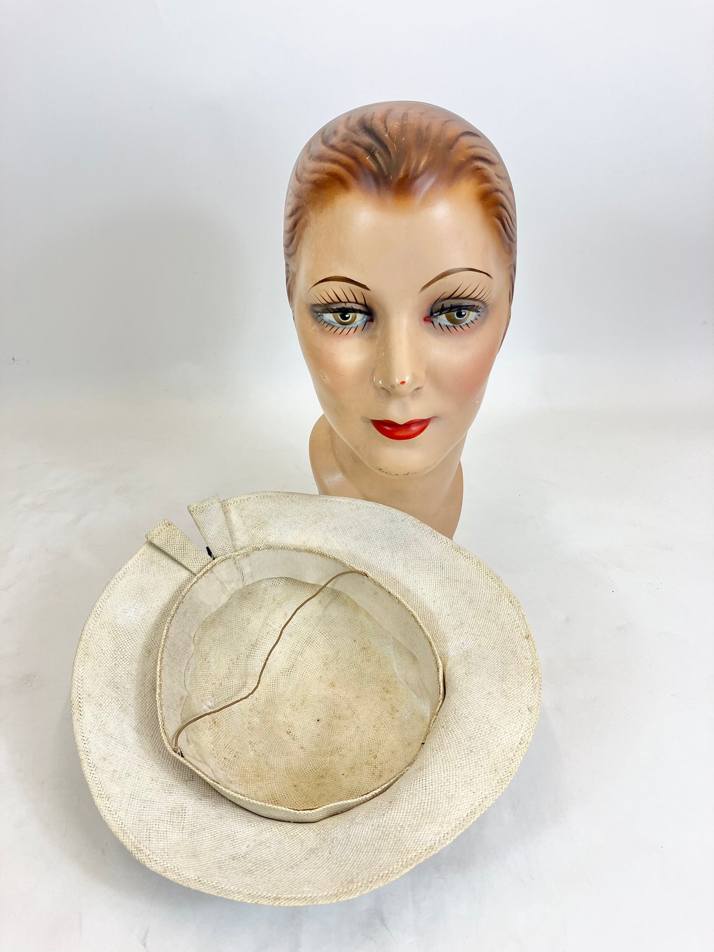 Original 1930’s Amazing Natural Straw Hat - Linen