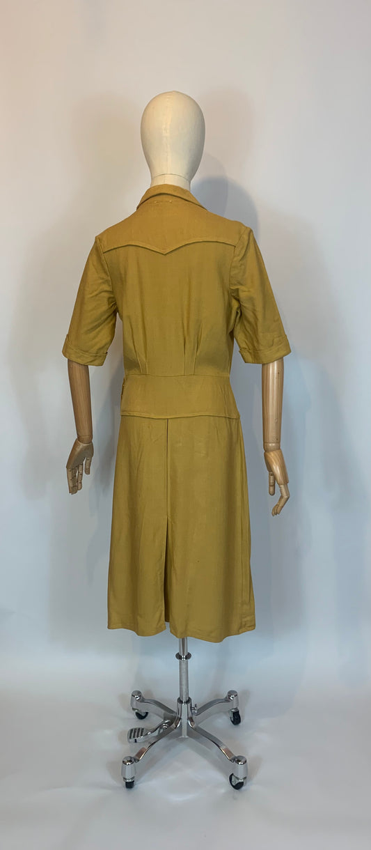 Original CC41 label 1940’s Beautiful Moygashel Linen dress - mustard