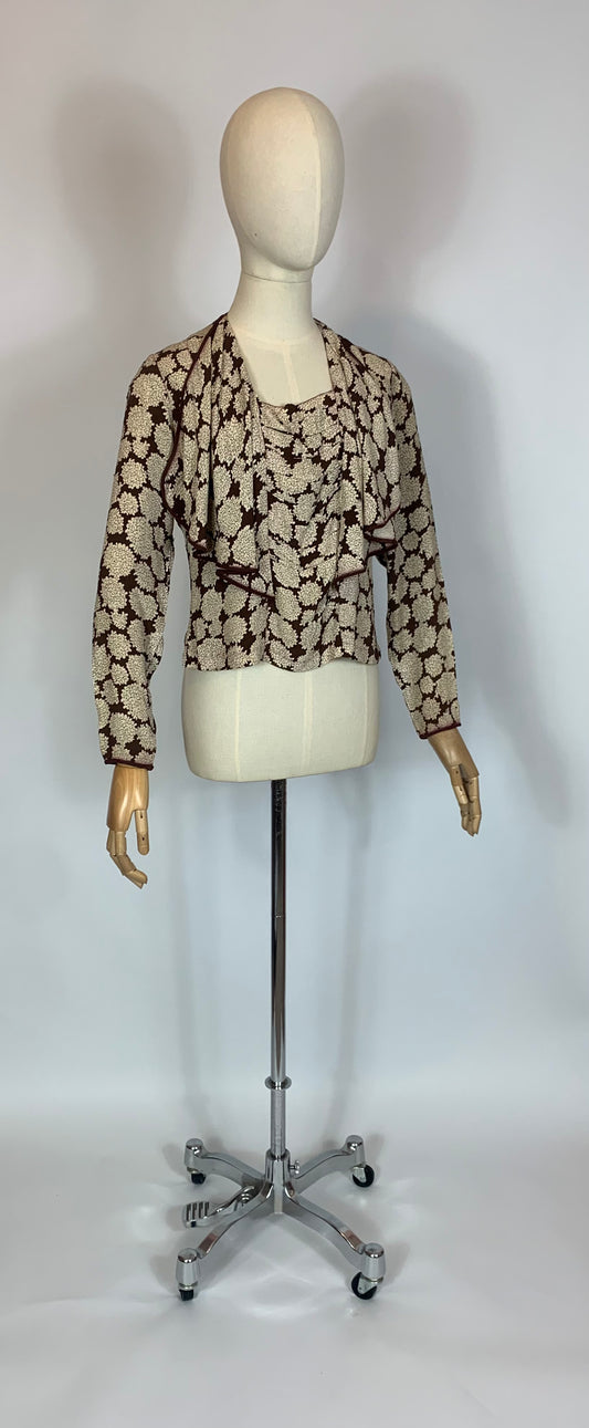 Original 1930’s Beautiful silk Blouse - Brown / Cream