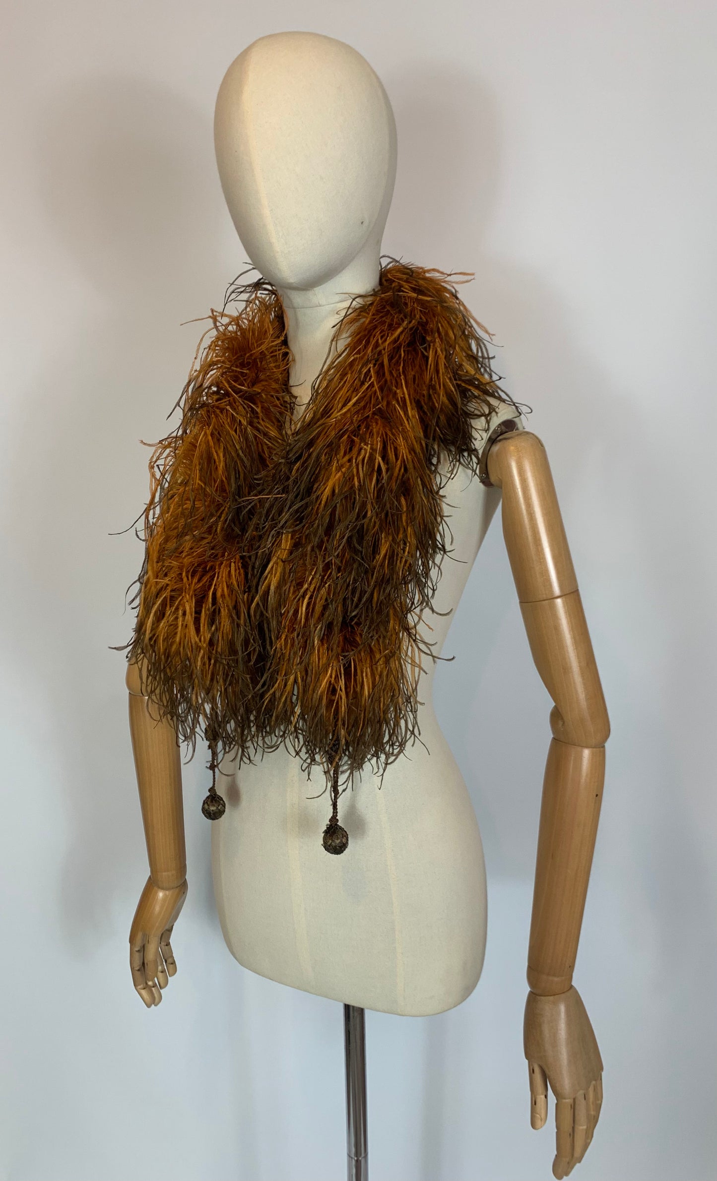 Original Early Spectacular Ostrich Feather Boa - Two tone Brown & Orange