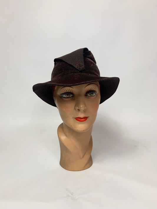 Original 1930’s Beautiful Velvet & Felt hat - dark brown