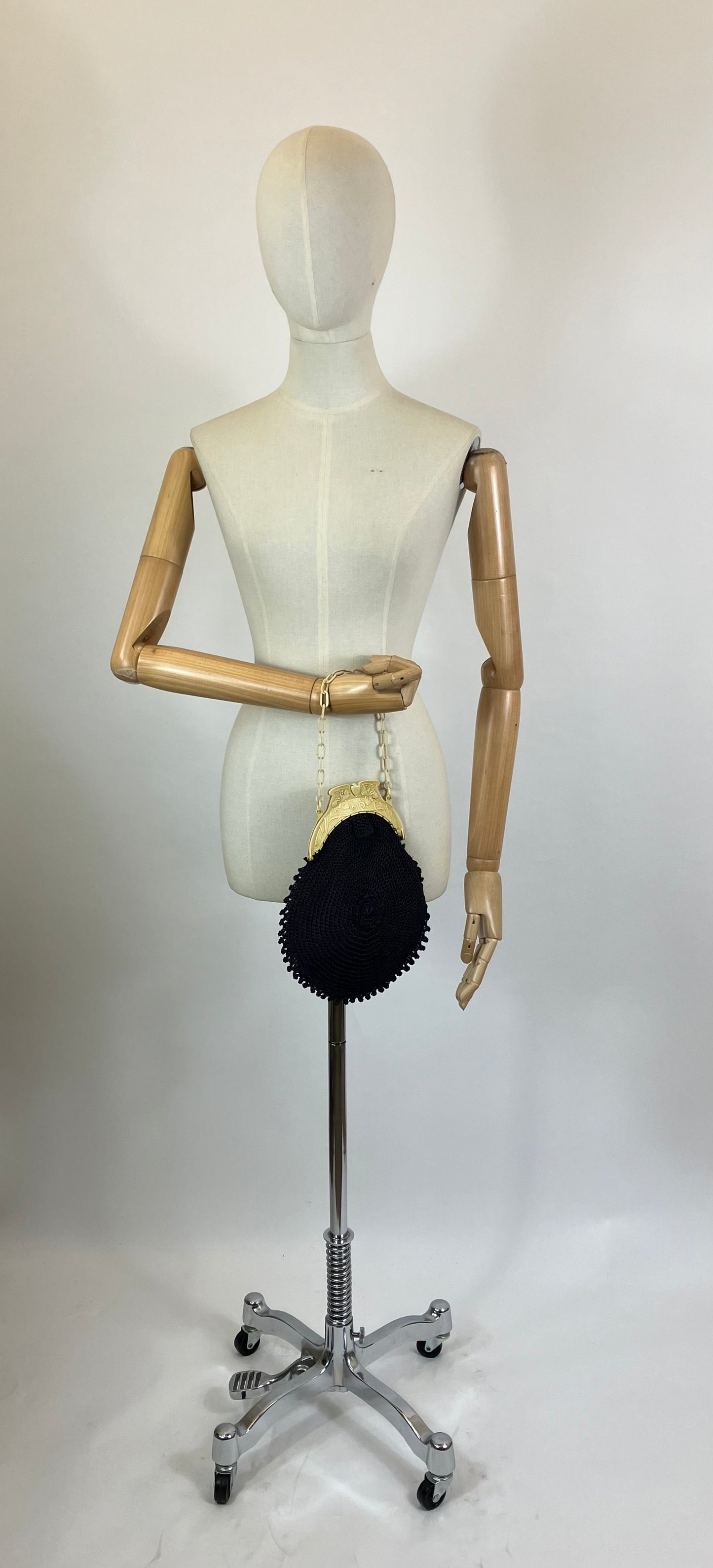 Original Early 1920's Crochet Handbag - Navy