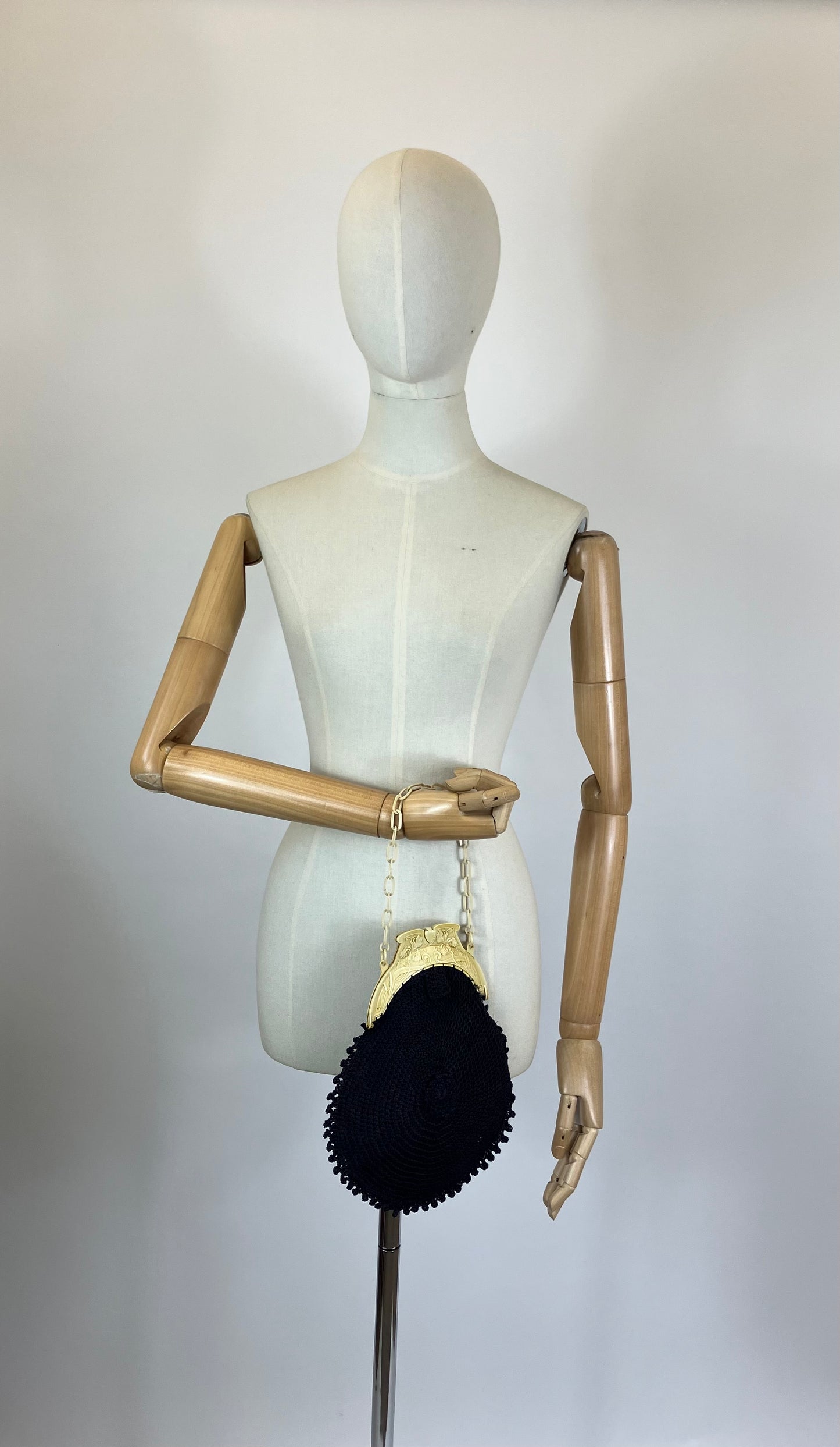 Original Early 1920's Crochet Handbag - Navy