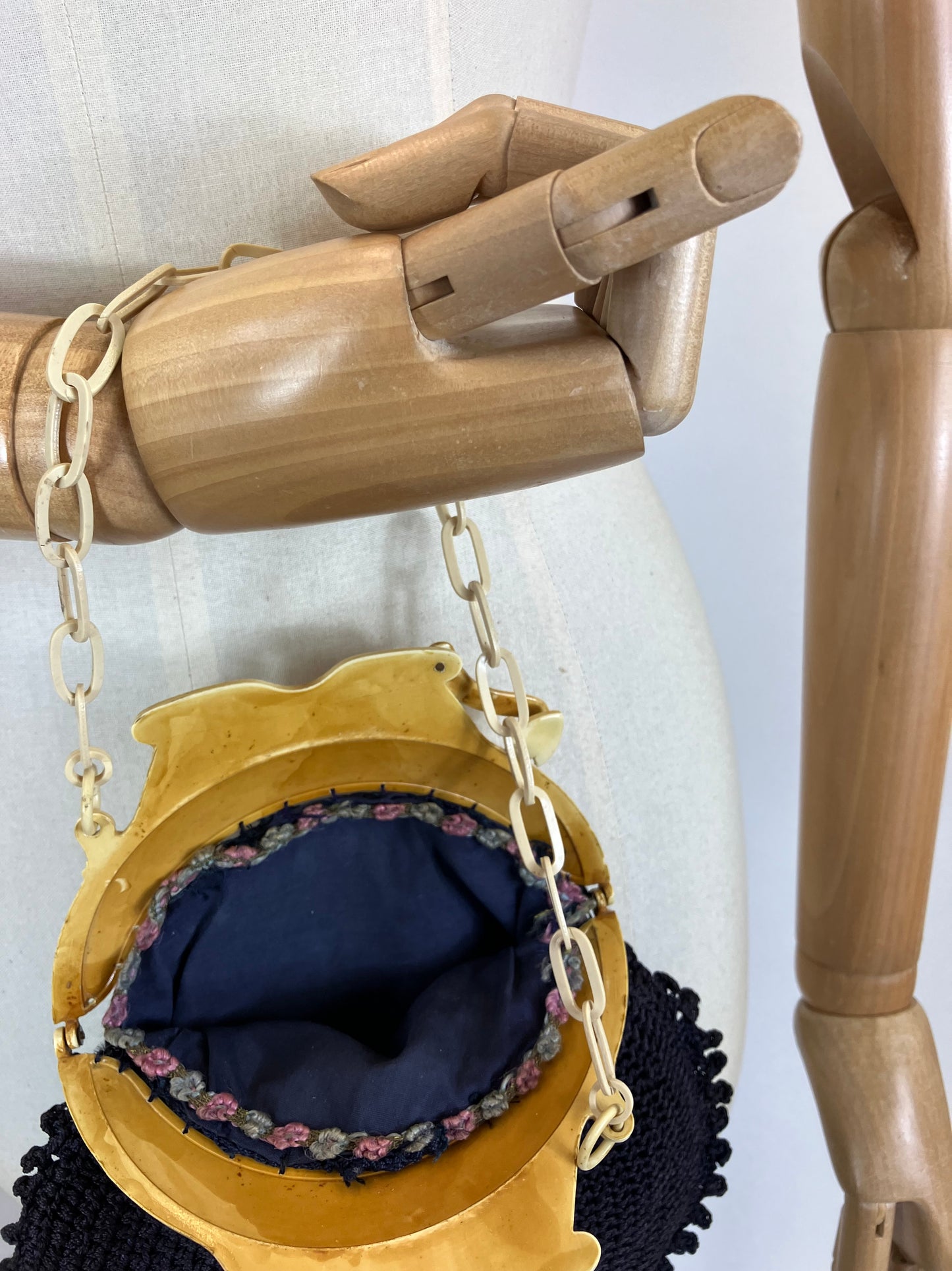 Original Early 1920's Crochet Handbag - Navy