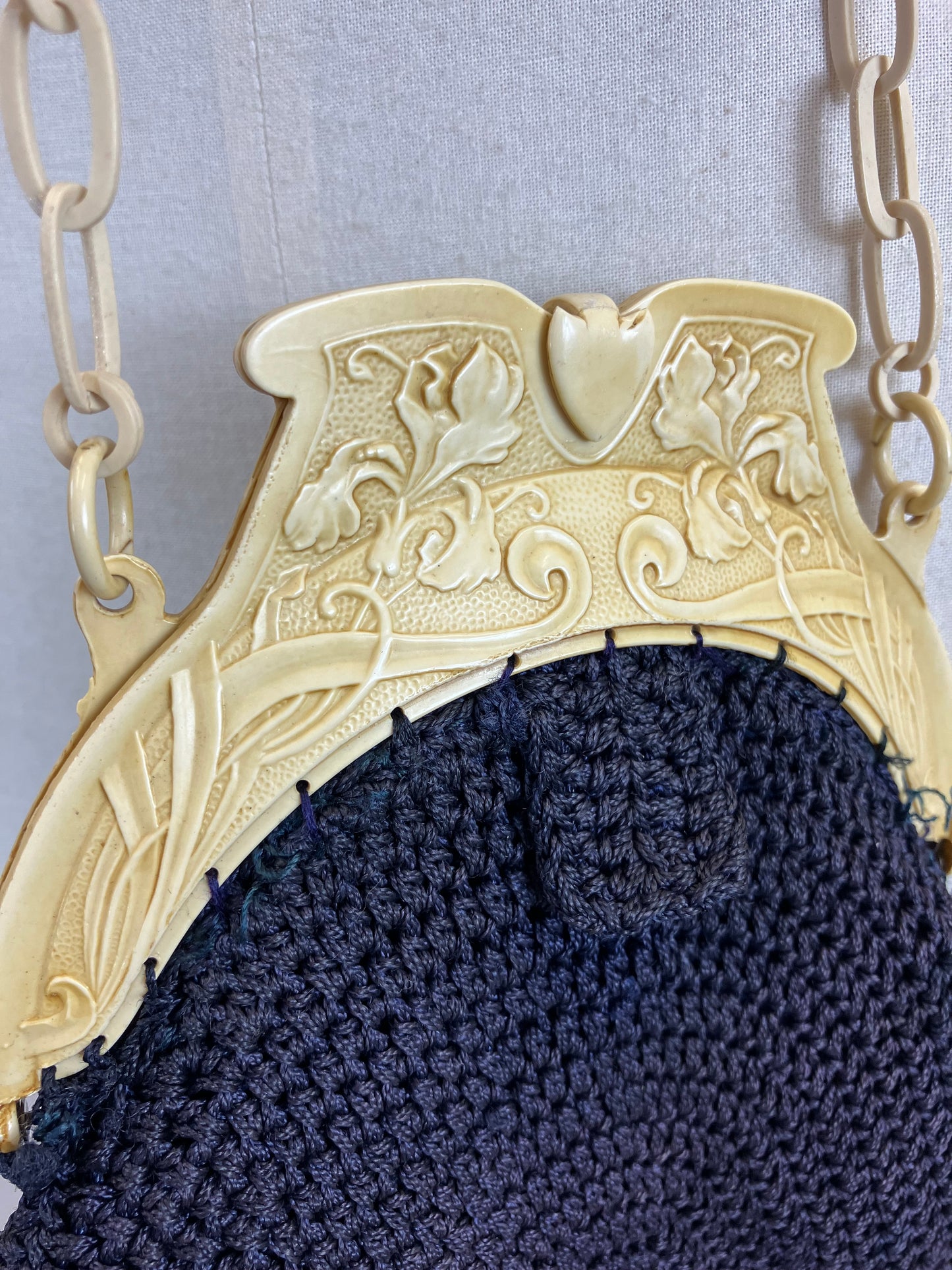 Original Early 1920's Crochet Handbag - Navy