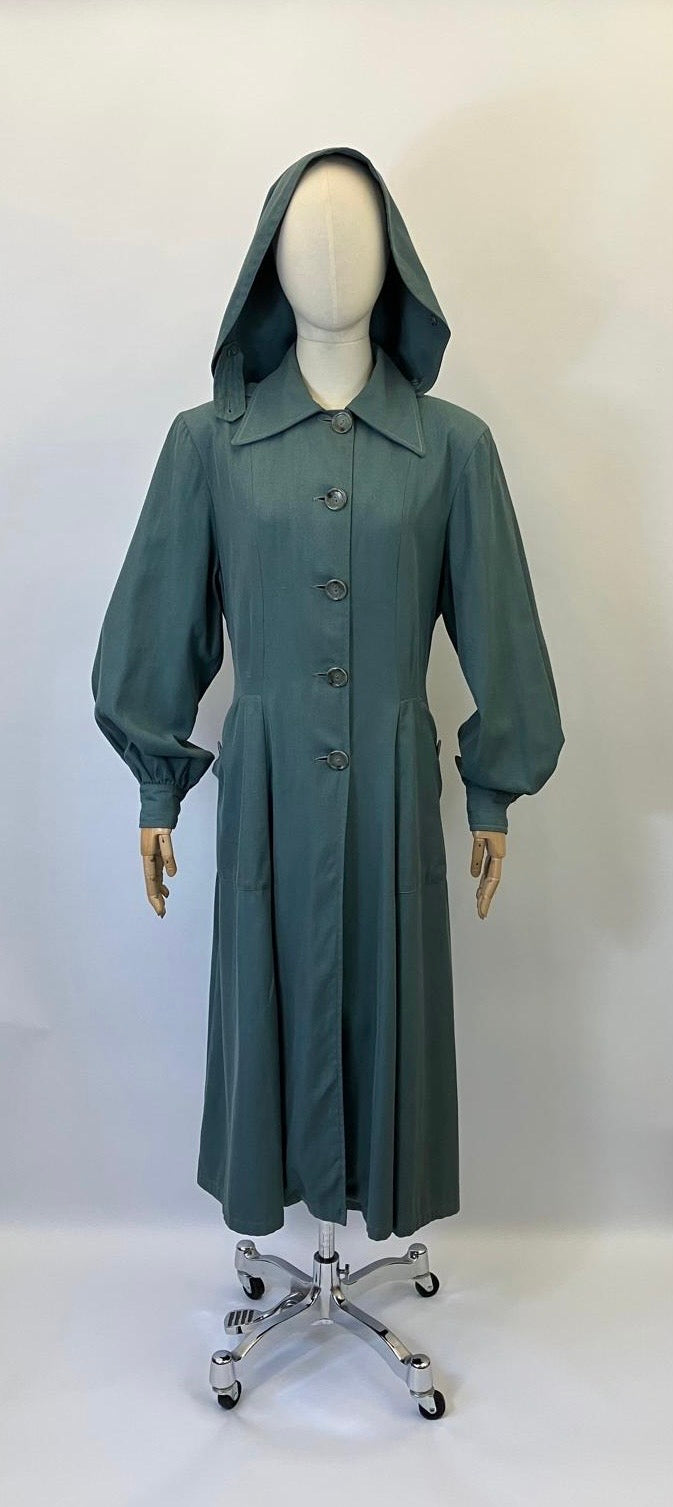 Original 1940’s RARE Amazing Hooded Rain Coat - in Airforce Blue