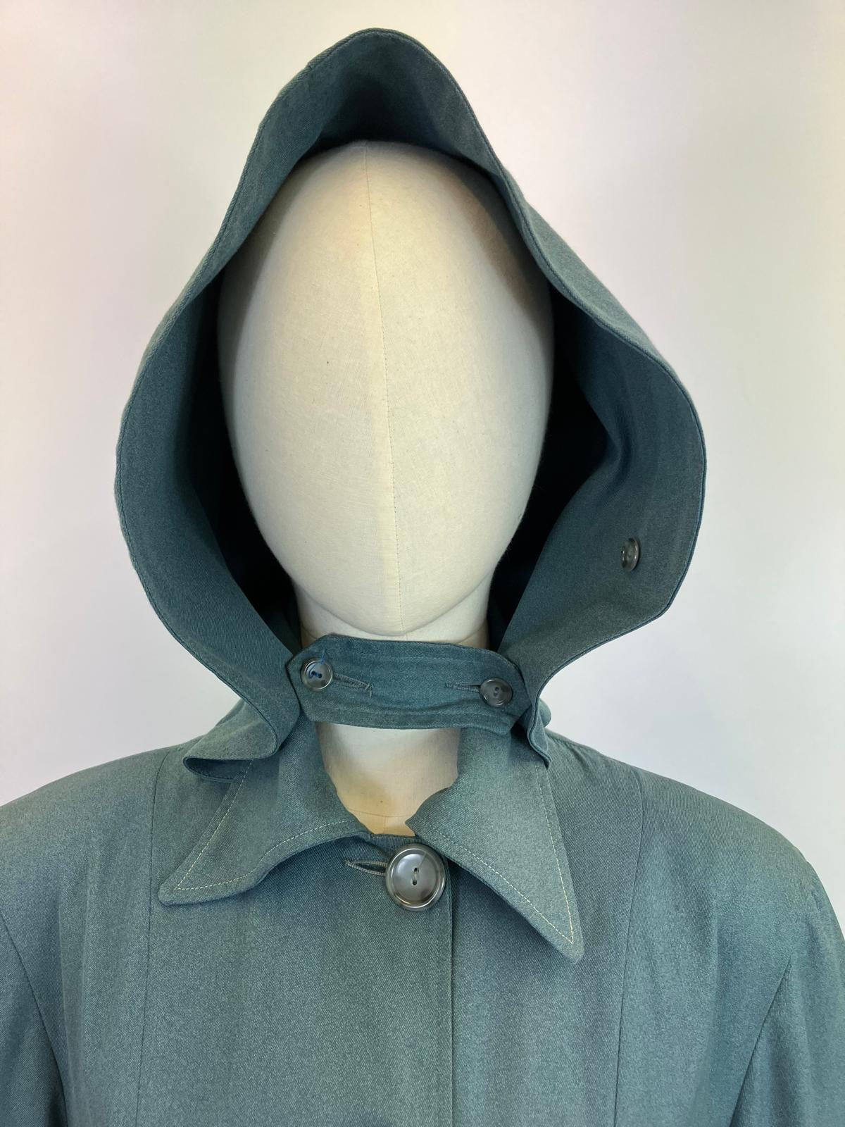 Original 1940’s RARE Amazing Hooded Rain Coat - in Airforce Blue