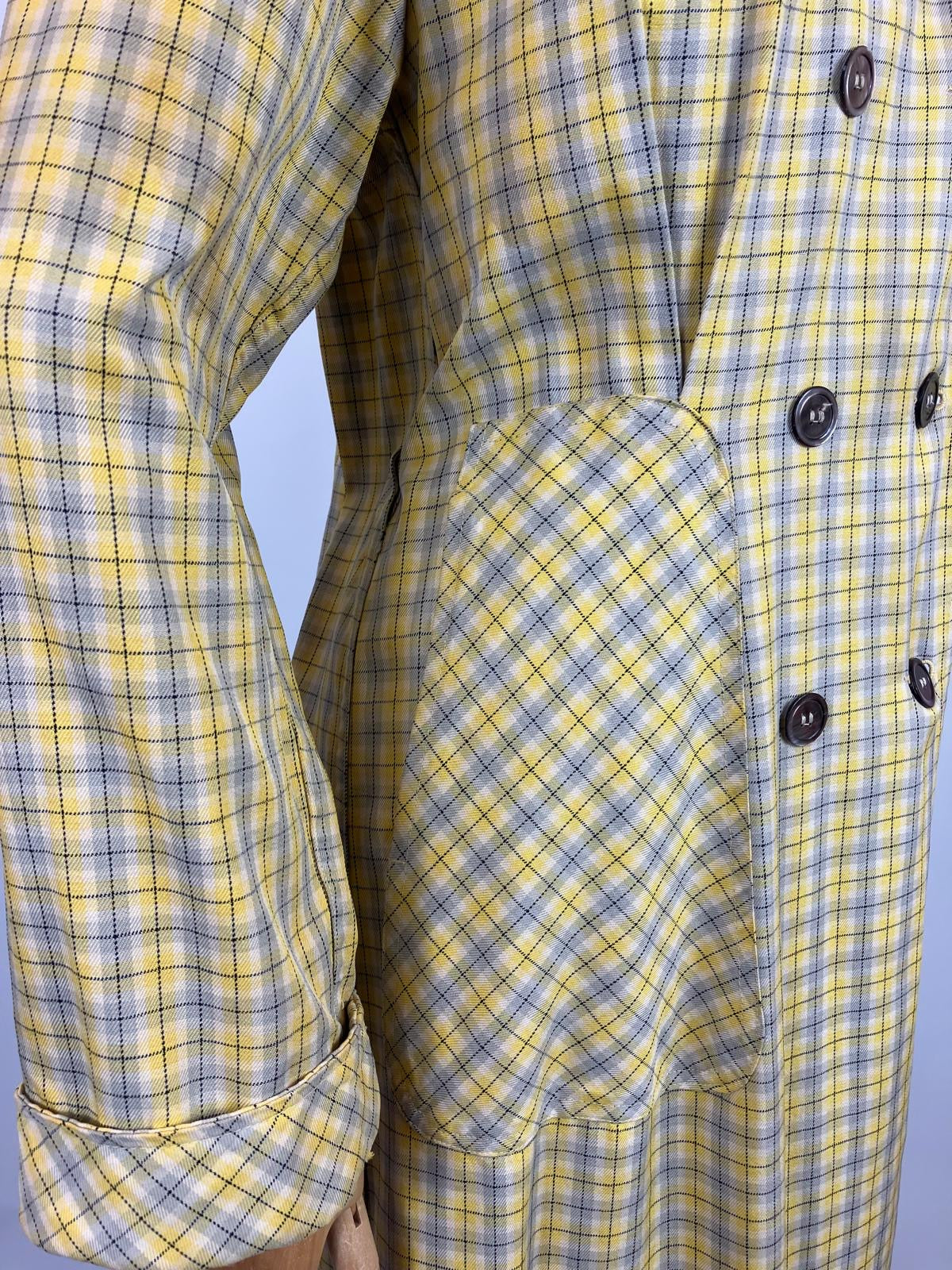 Original 1940’s RARE Hooded Rain Mac - Yellow and Grey plaid