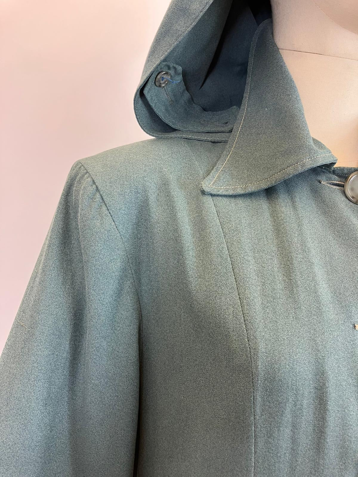 Original 1940’s RARE Amazing Hooded Rain Coat - in Airforce Blue