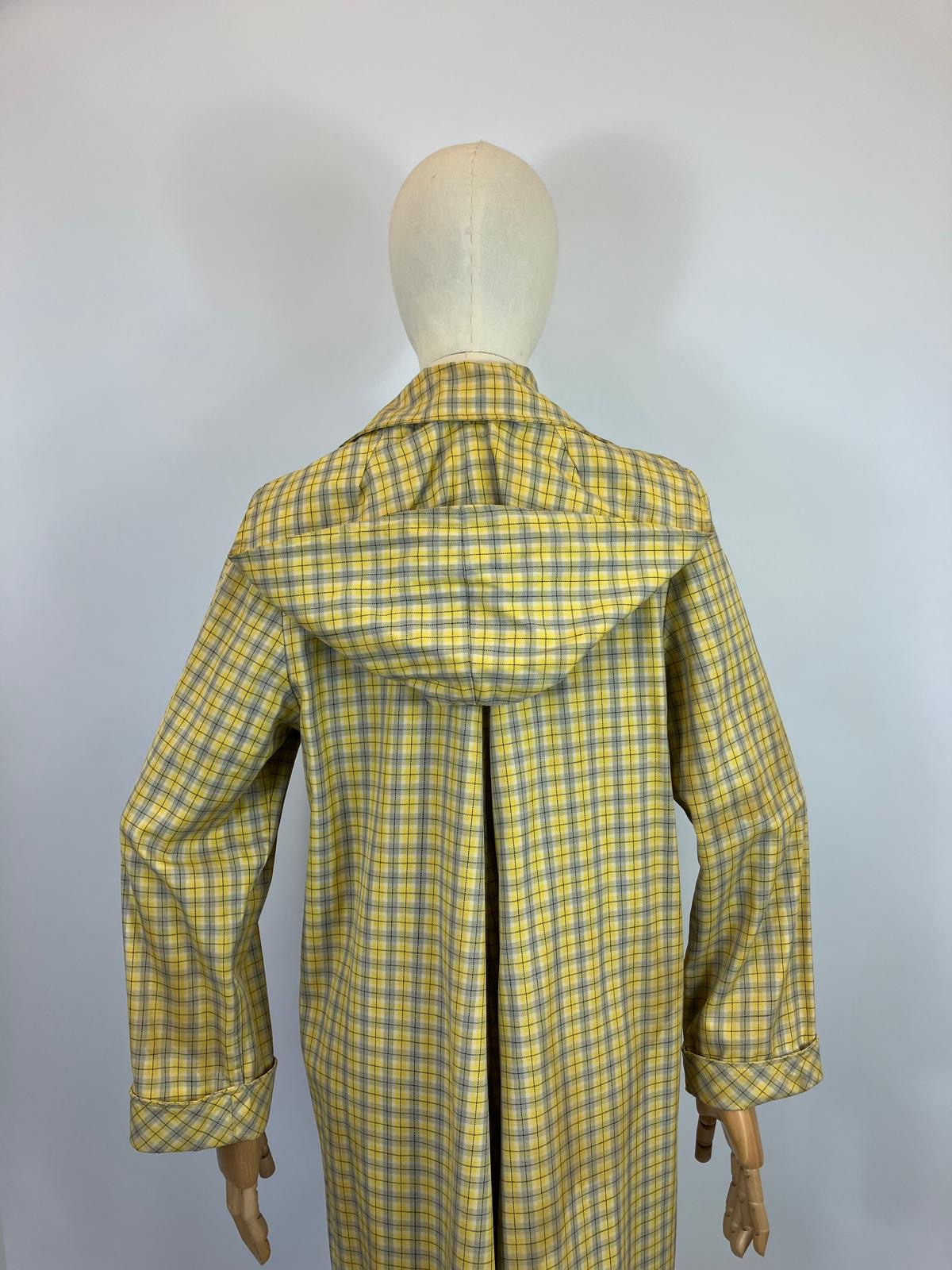 Original 1940’s RARE Hooded Rain Mac - Yellow and Grey plaid