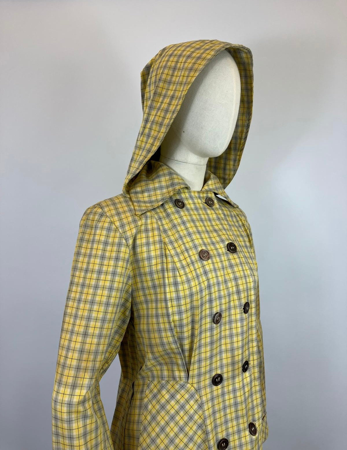 Original 1940’s RARE Hooded Rain Mac - Yellow and Grey plaid
