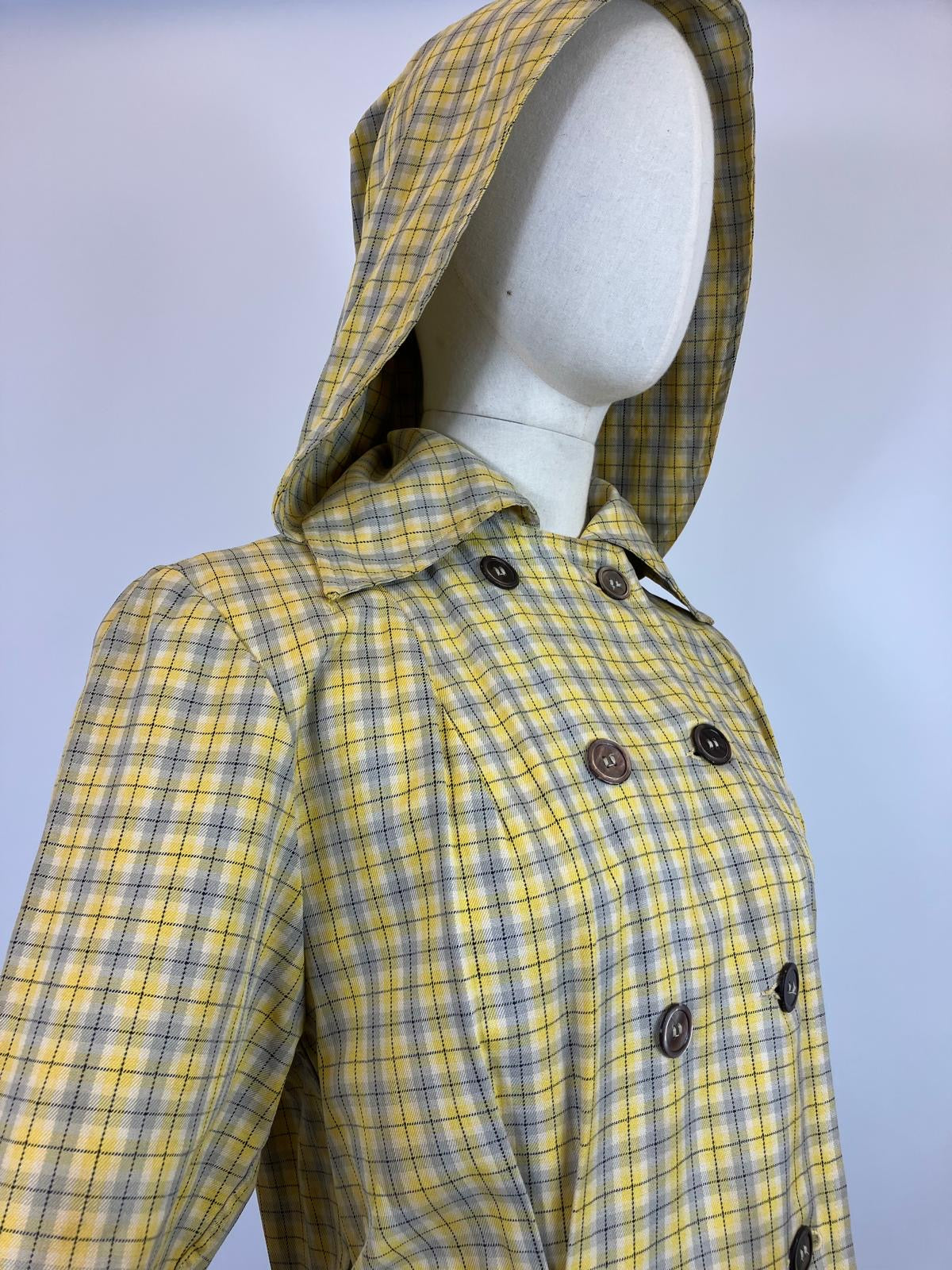 Original 1940’s RARE Hooded Rain Mac - Yellow and Grey plaid