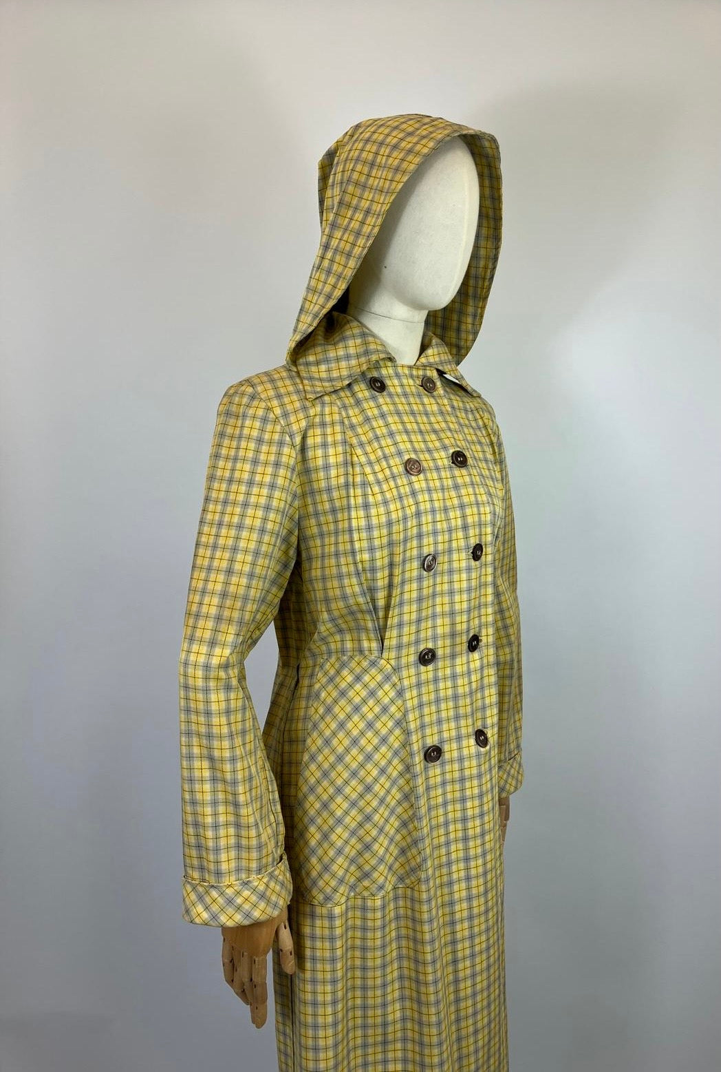 Original 1940’s RARE Hooded Rain Mac - Yellow and Grey plaid