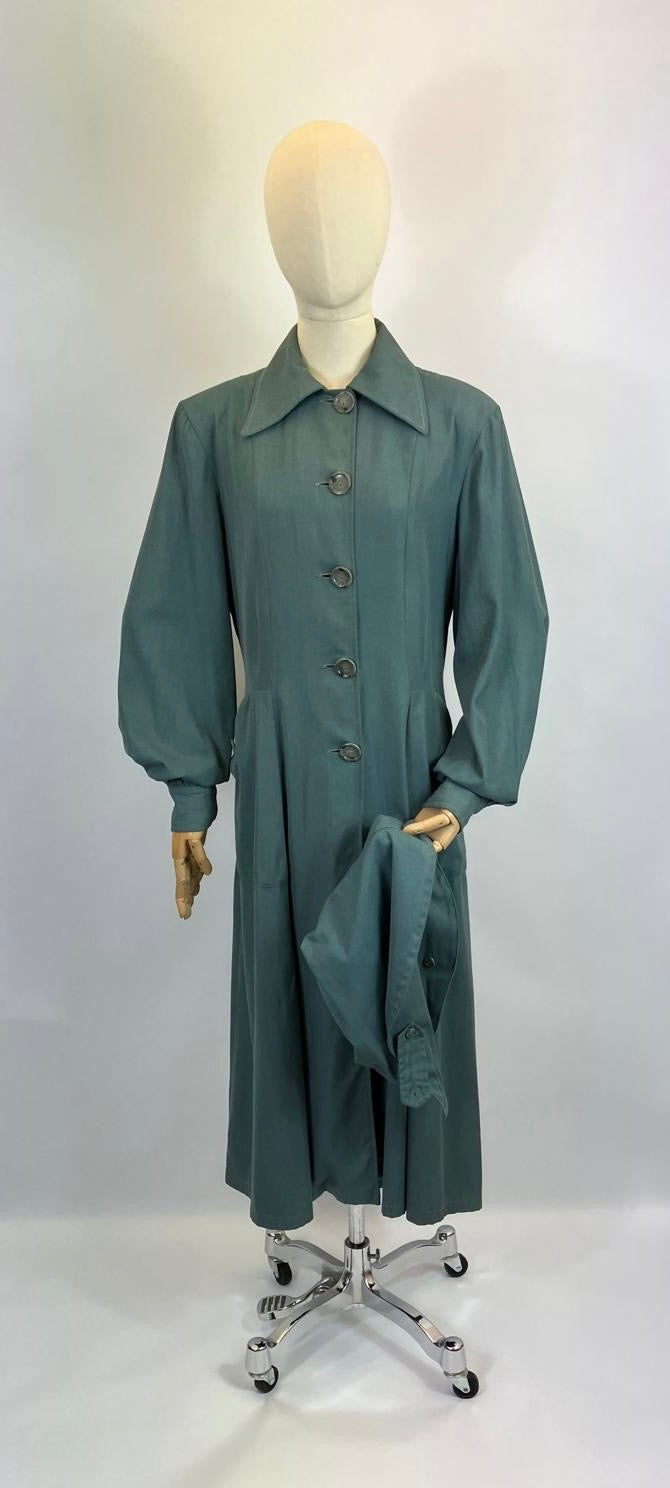 Original 1940’s RARE Amazing Hooded Rain Coat - in Airforce Blue