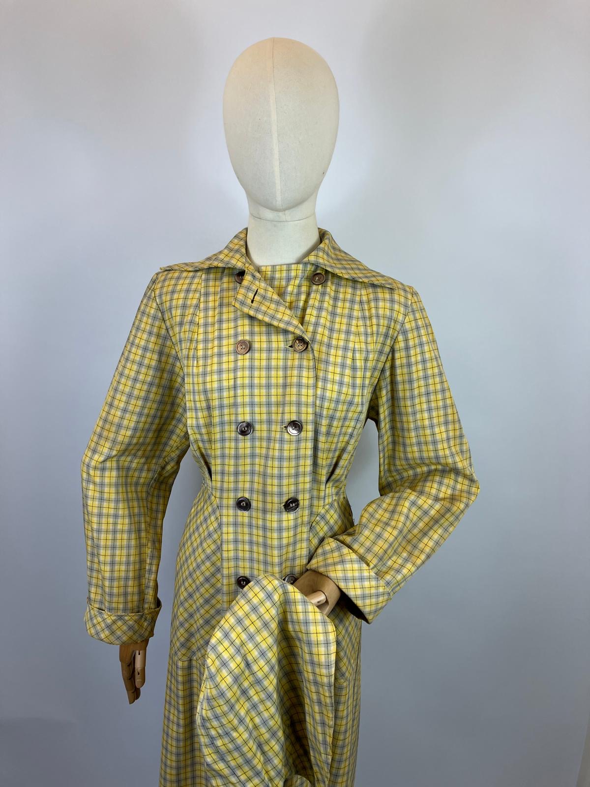 Original 1940’s RARE Hooded Rain Mac - Yellow and Grey plaid