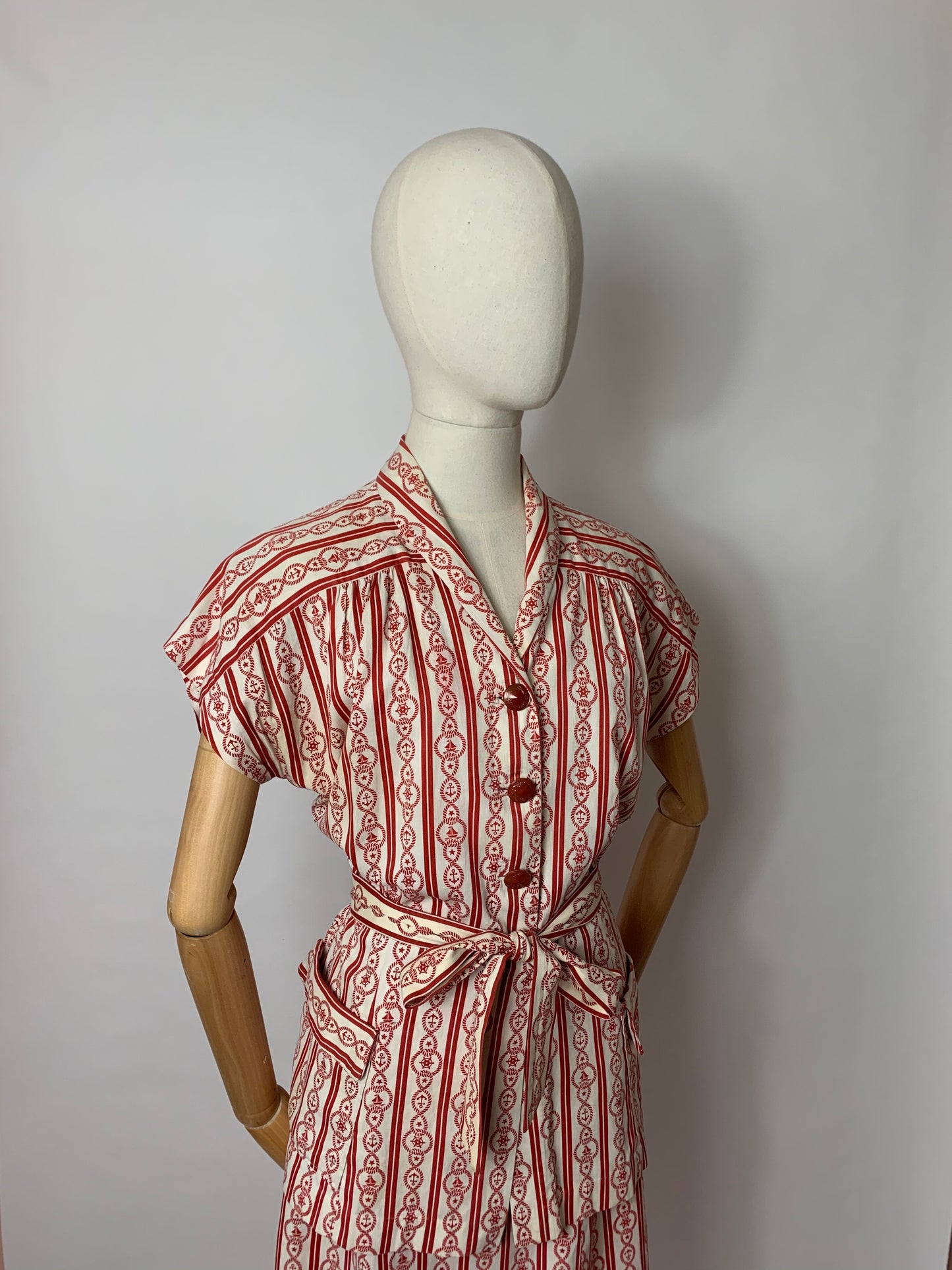 Original 1940’s 3 pc Summer Suit - In a lovely Nautical Print in Red & Ivory