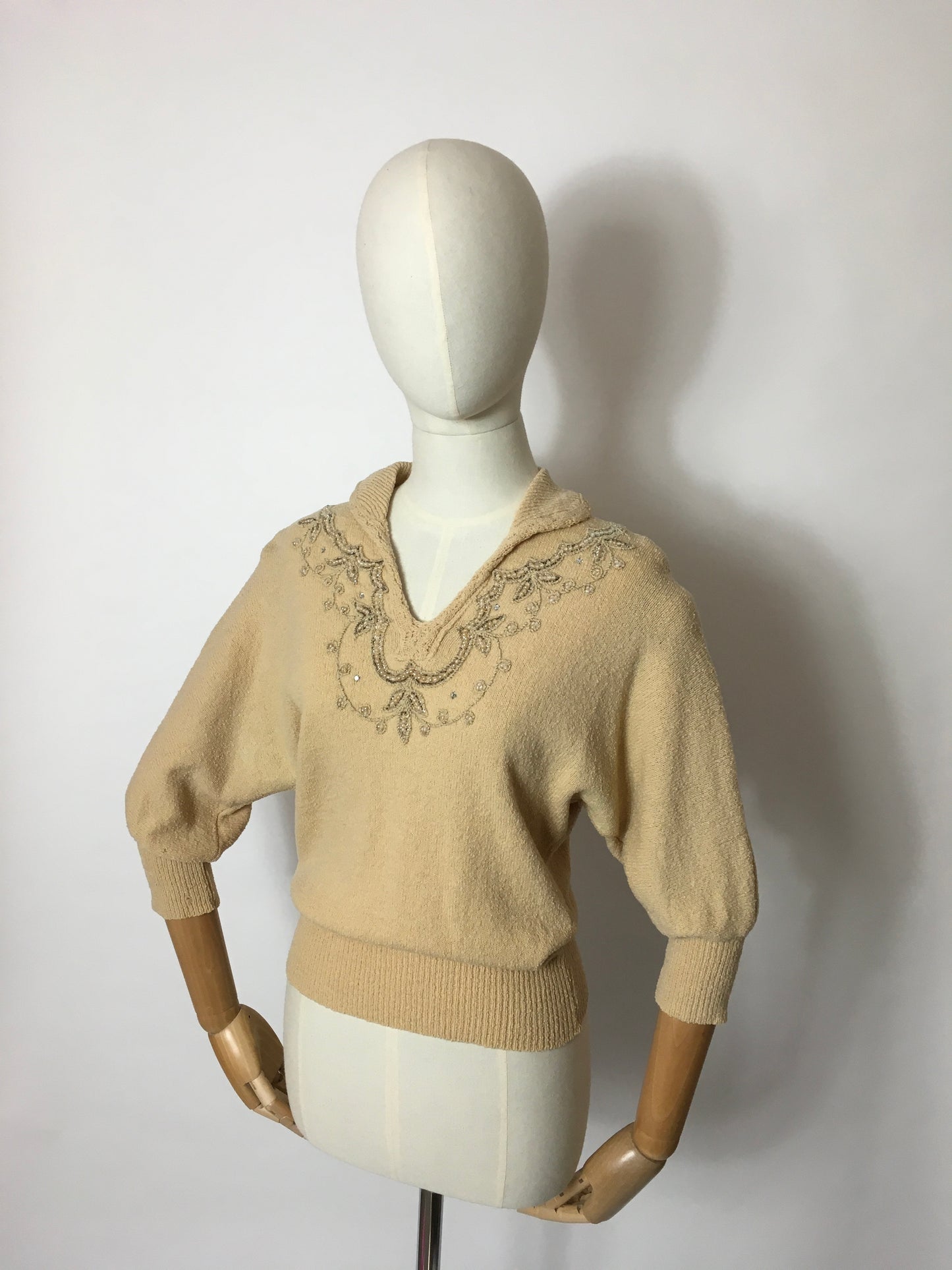 Original 1940’s Knitted Jumper - Adorned with Beautiful Beadwork & Has Dolman Sleeves
