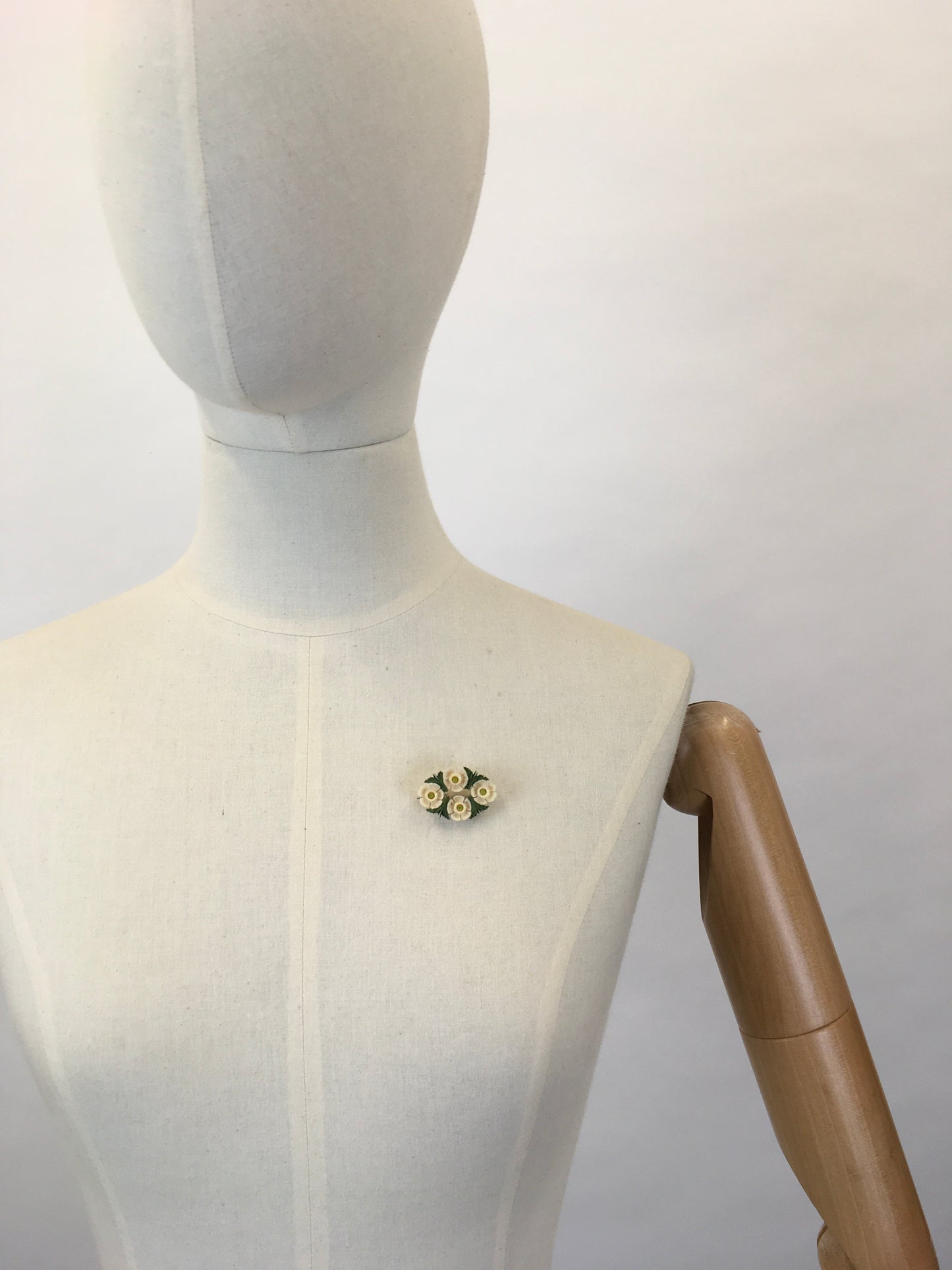 Original 1940s Celluloid Floral Brooch - In Soft White and Green