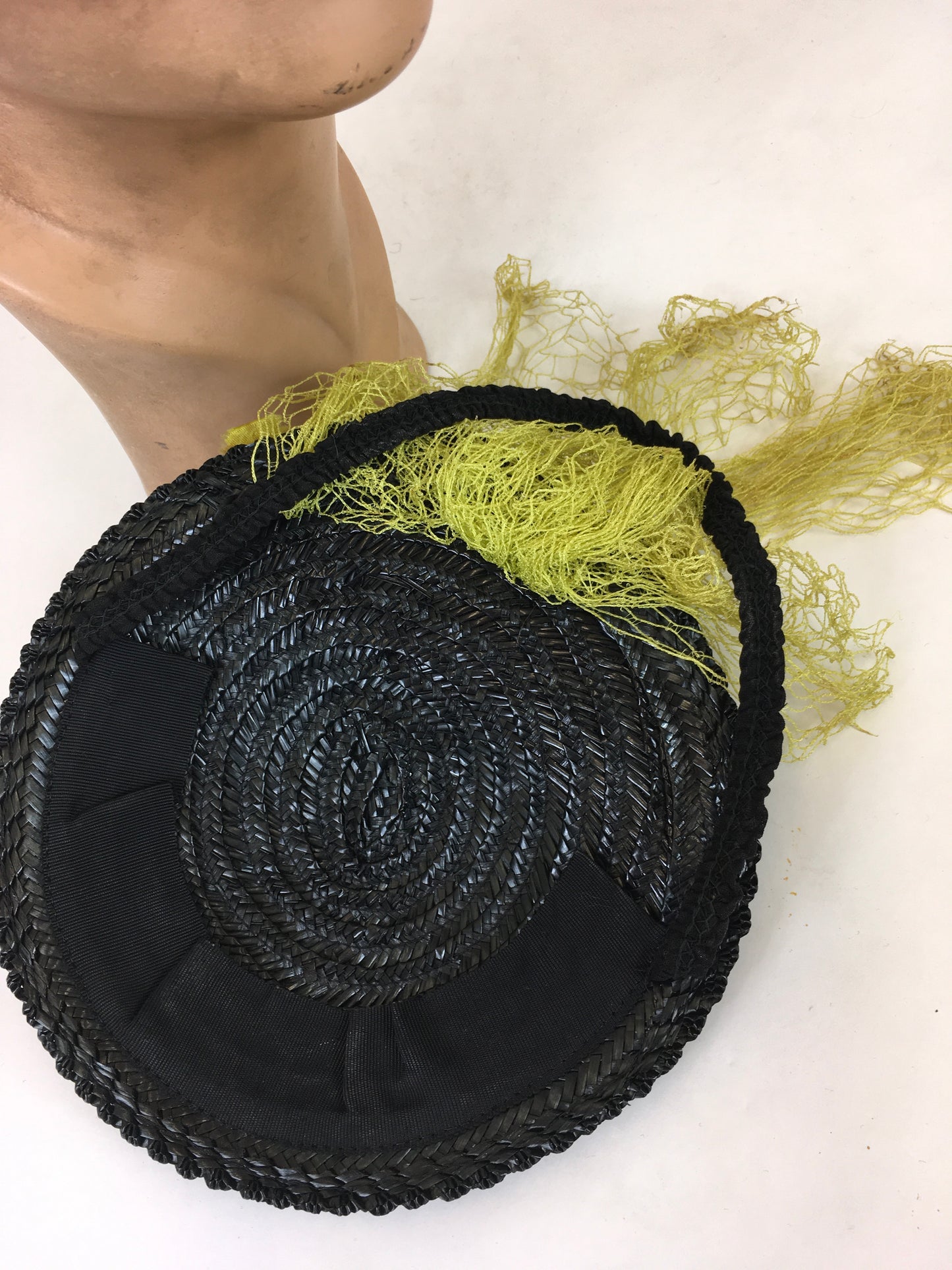 Original 1940's Fabulous Black Topper Tilt Hat - With Pops Of Chartreuse, Red, Lilac & Amber