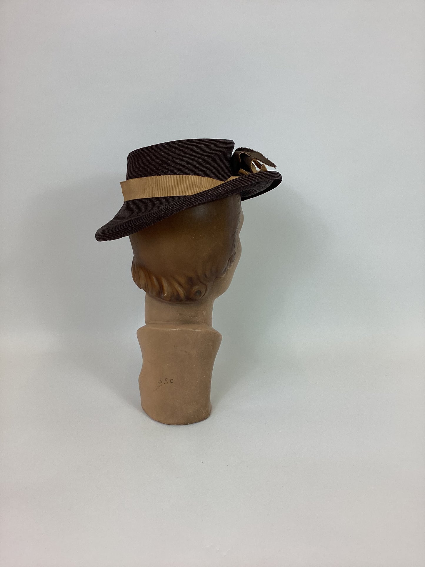 Original 1940’s Stunning Straw Topper Hat - In Chocolate Brown With Grosgrain Trim