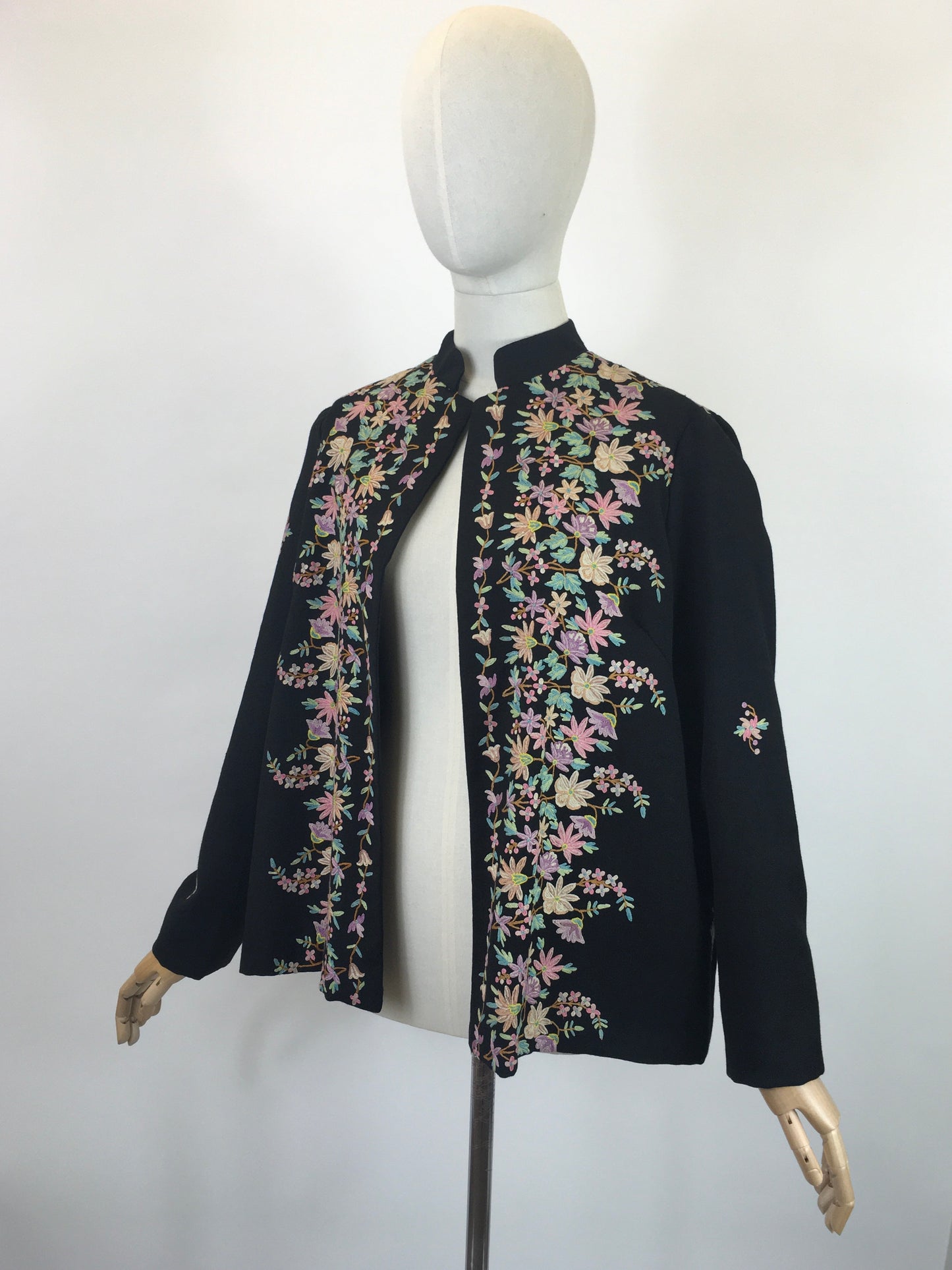 Original Late 1930's Early 1940's Edge to Edge Jacket - With Exquisite Embroidery Detailing in Pastels