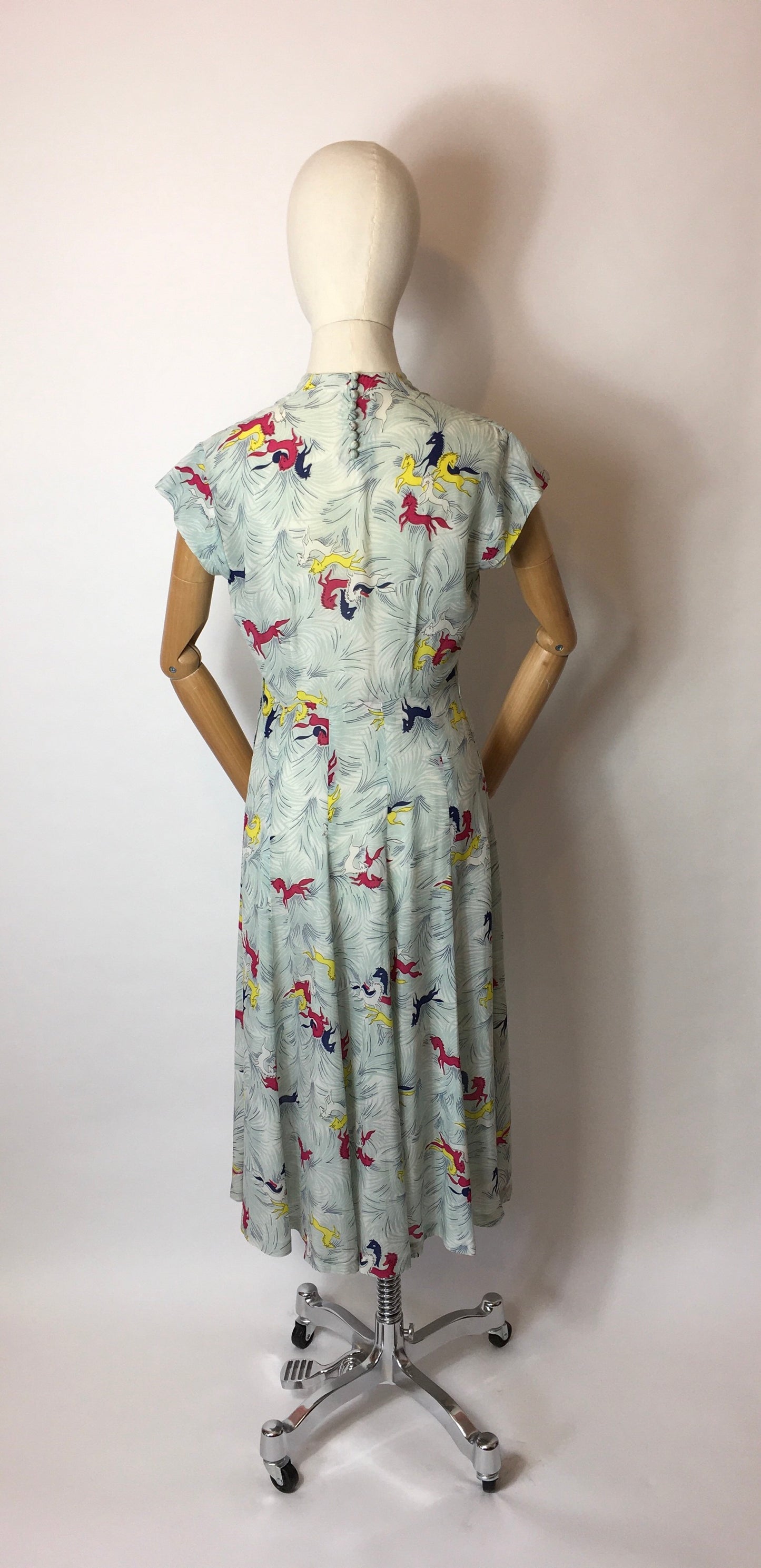 Original 1940’s Dancing Horses Print Dress - In a lovely Sheer Rayon Fabric