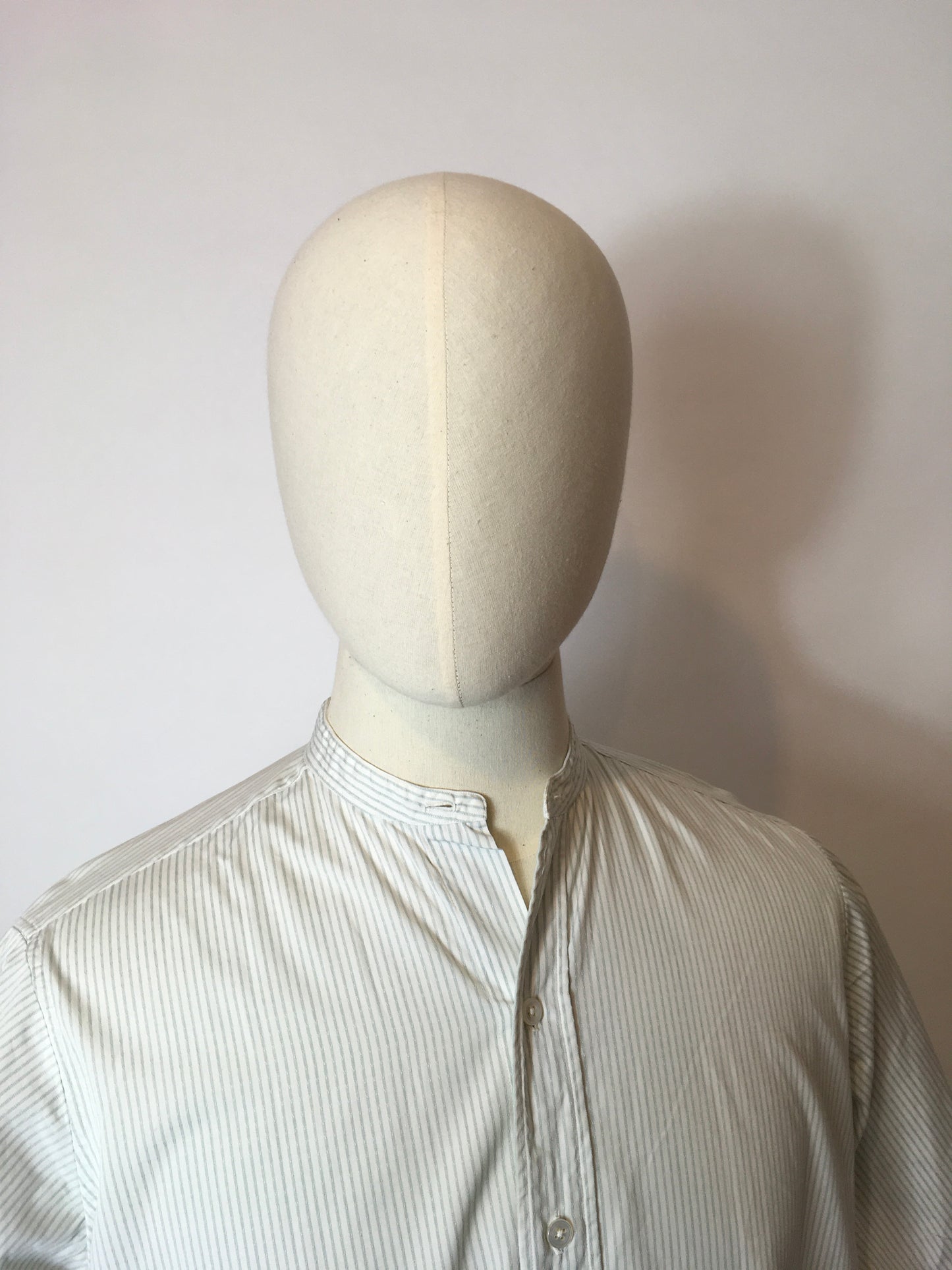 Original Gents Collarless Shirt by ‘ Morgan and Ball London’ - In a lovely Duck Egg Blue Stripe