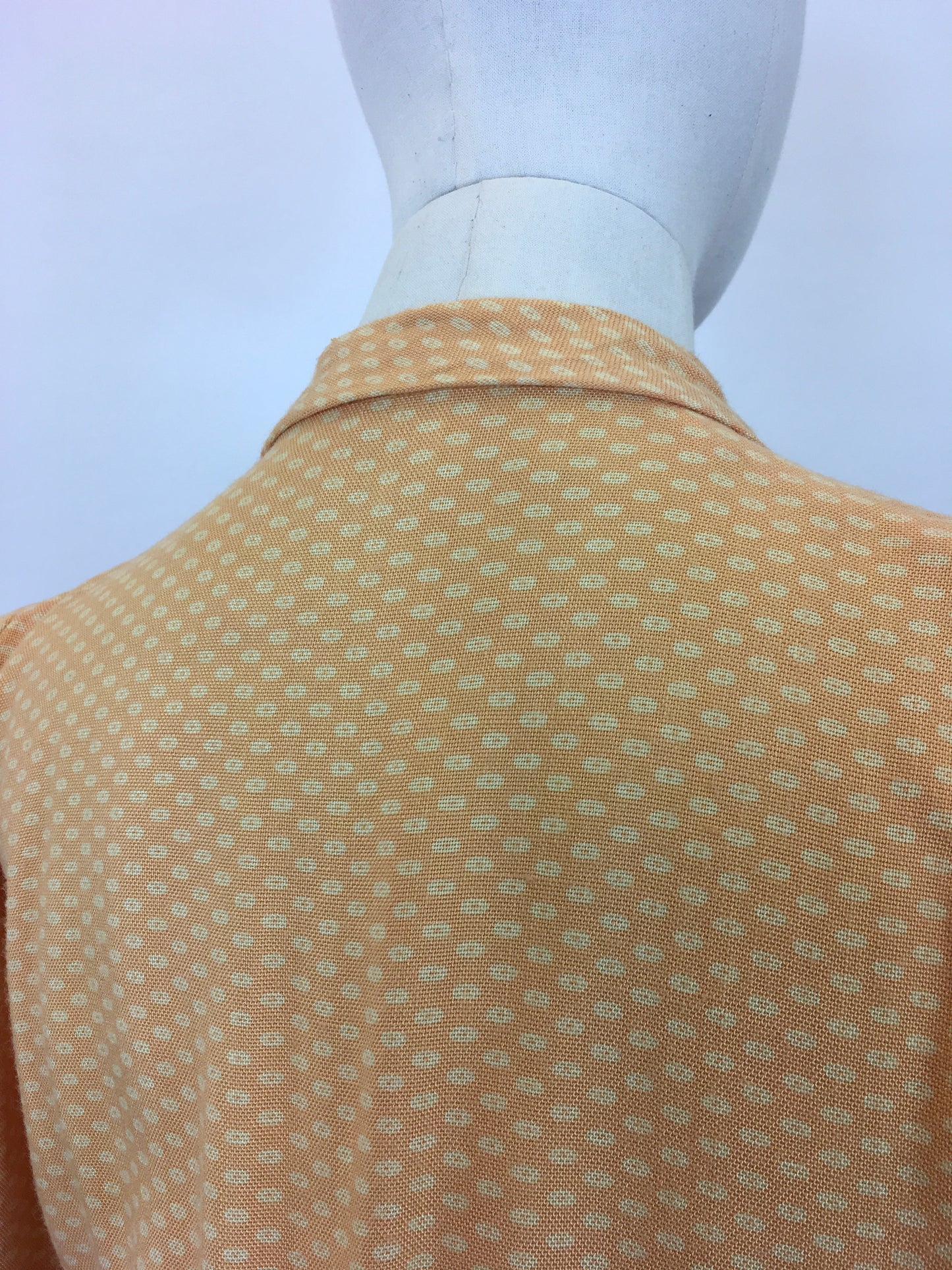 Original 1940's Gorgeous Moygashol Linen Dress - In An Apricot Polka Dot With Yellow Buttons