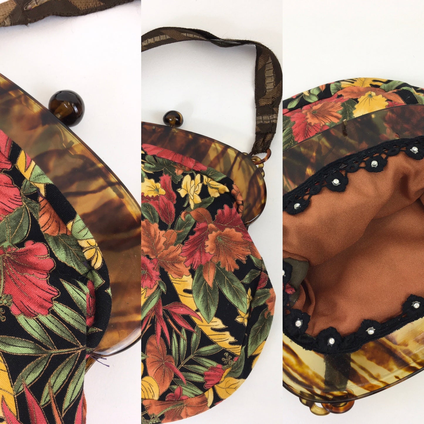 Original late 1920’s Handbag - Faux Tortoiseshell Clasp and Autumnal Brights Fabric