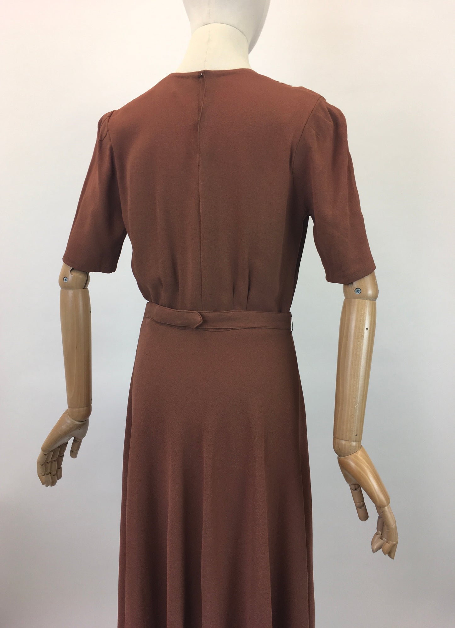 Original 1940's Darling 2Pc Dress & Bolero Set - In A Soft Brown With Grey Accents