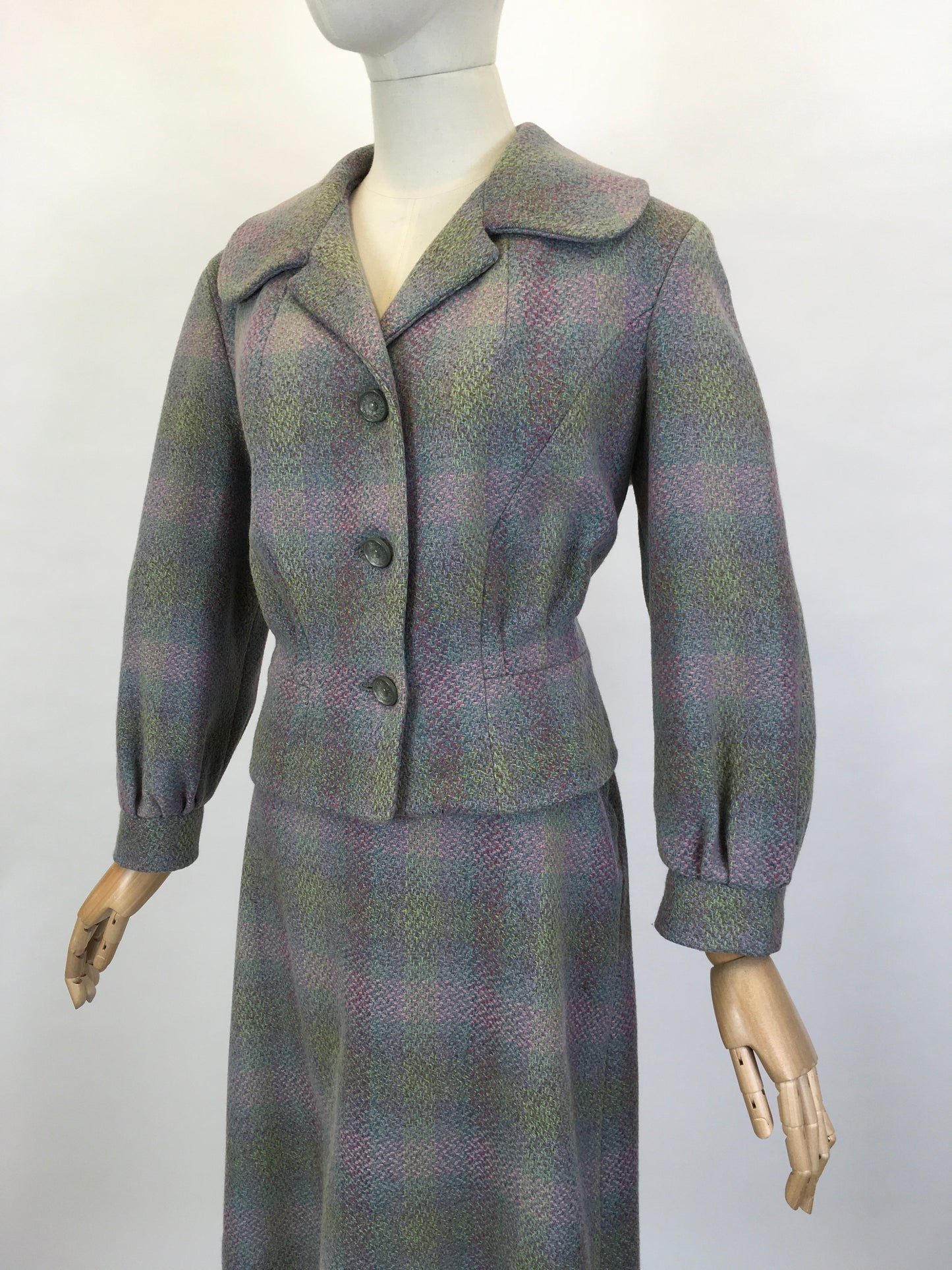 RESERVED DO NOT BUY - Original Early 1950’s 2pc Wool Suit - In A Lovely Springtime Colour Pallet