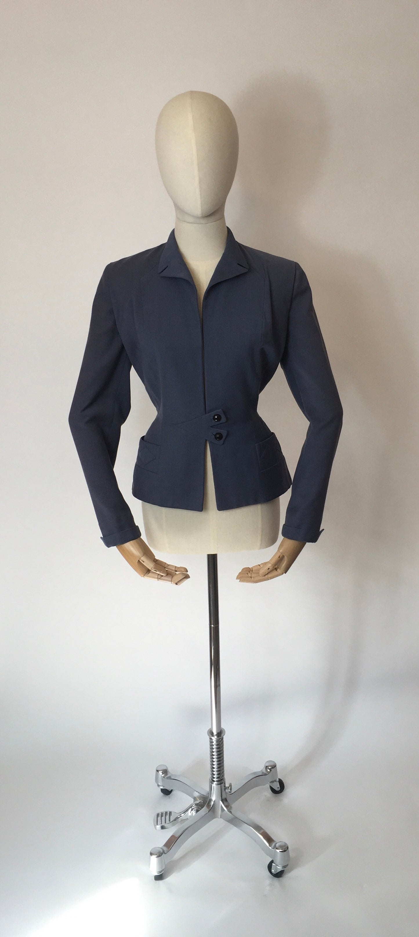 Original 1940’s Blue Jacket - With Stunning Diamond Detailing and Nipped In Waist