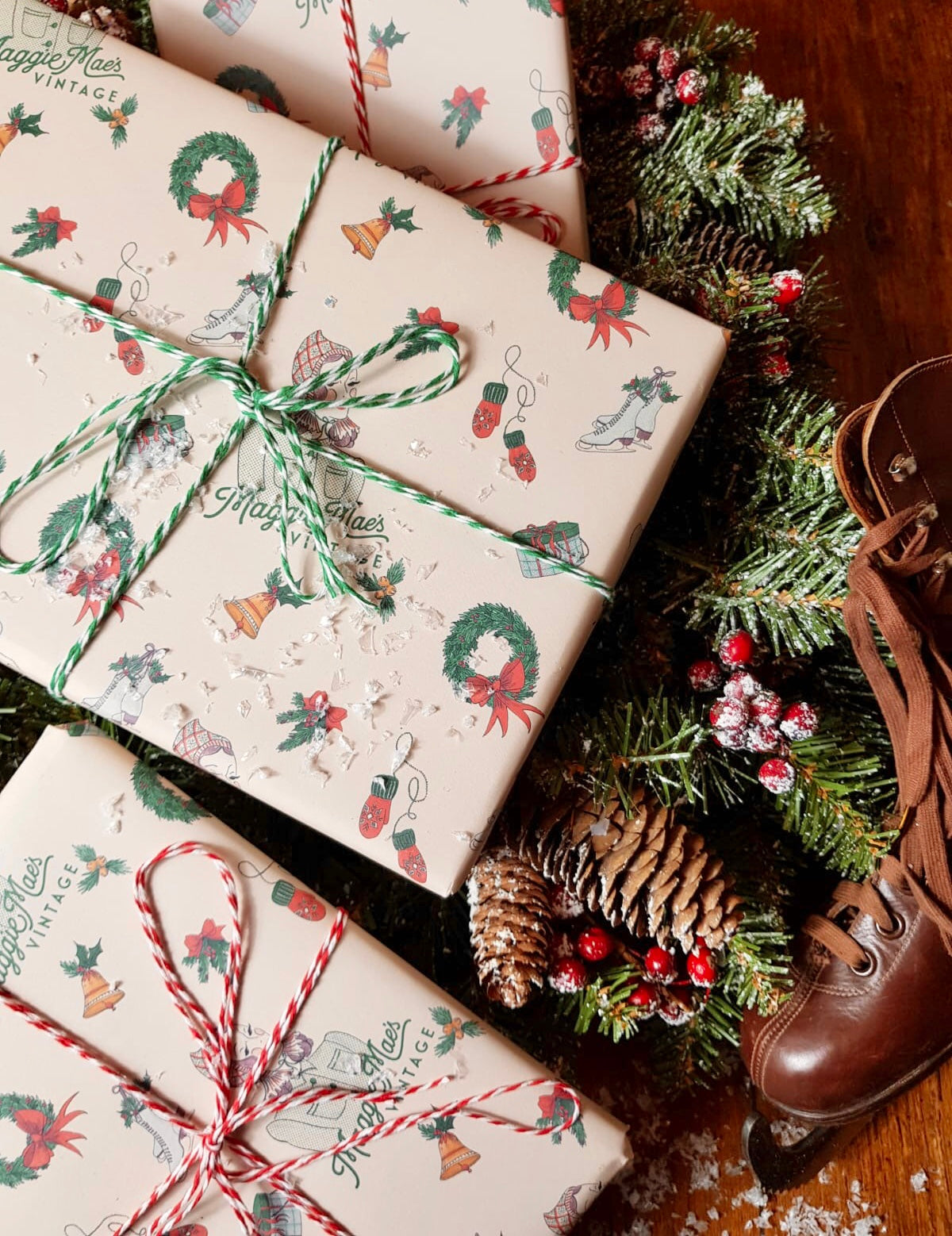 Gift Wrapping Service with Festive Wrapping Paper & Ribbon / Twine - Exclusively Designed By Shropshire Illustrator Hannah Chumbley