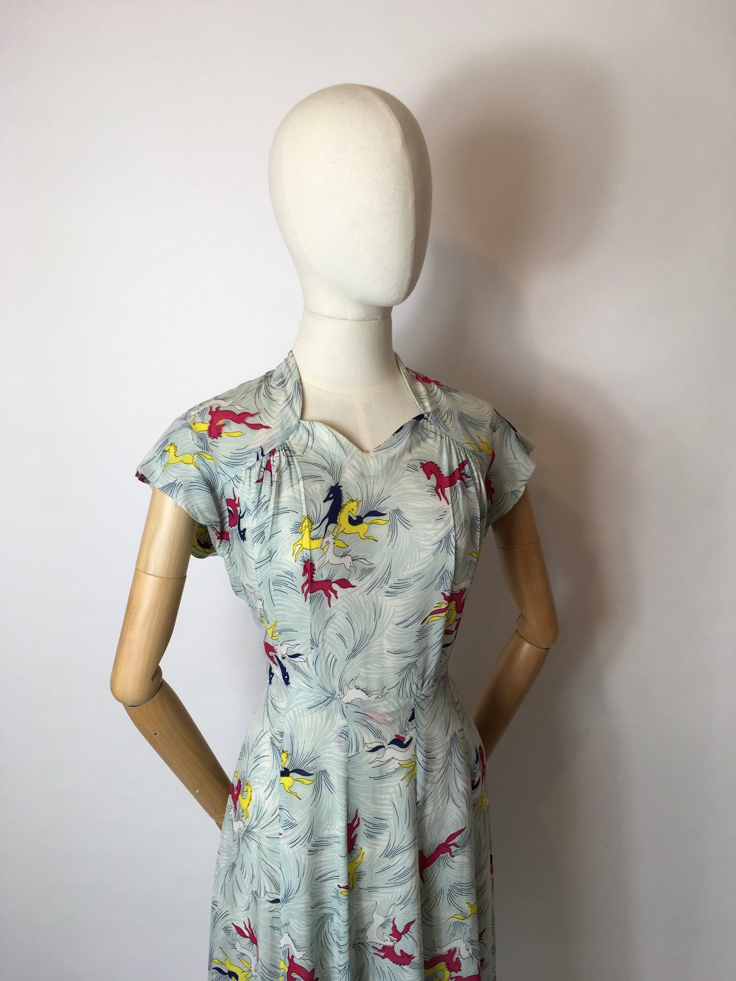 Original 1940’s Dancing Horses Print Dress - In a lovely Sheer Rayon Fabric