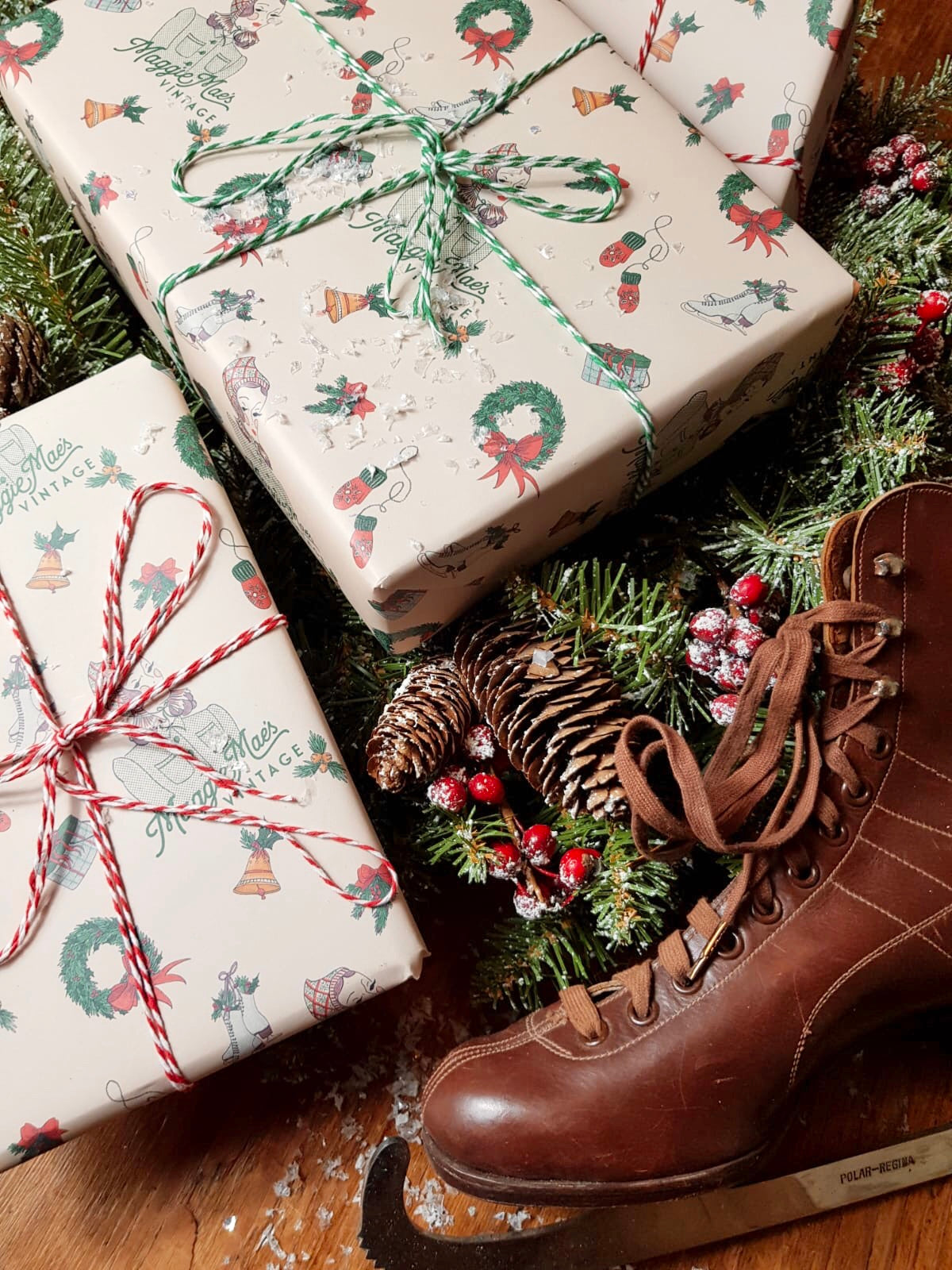 Gift Wrapping Service with Festive Wrapping Paper & Ribbon / Twine - Exclusively Designed By Shropshire Illustrator Hannah Chumbley