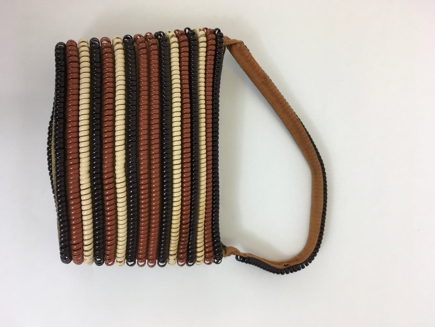 Original 1940's Telephone Cord Handbag - Tricolor In Brown, Taupe & Dark Brown