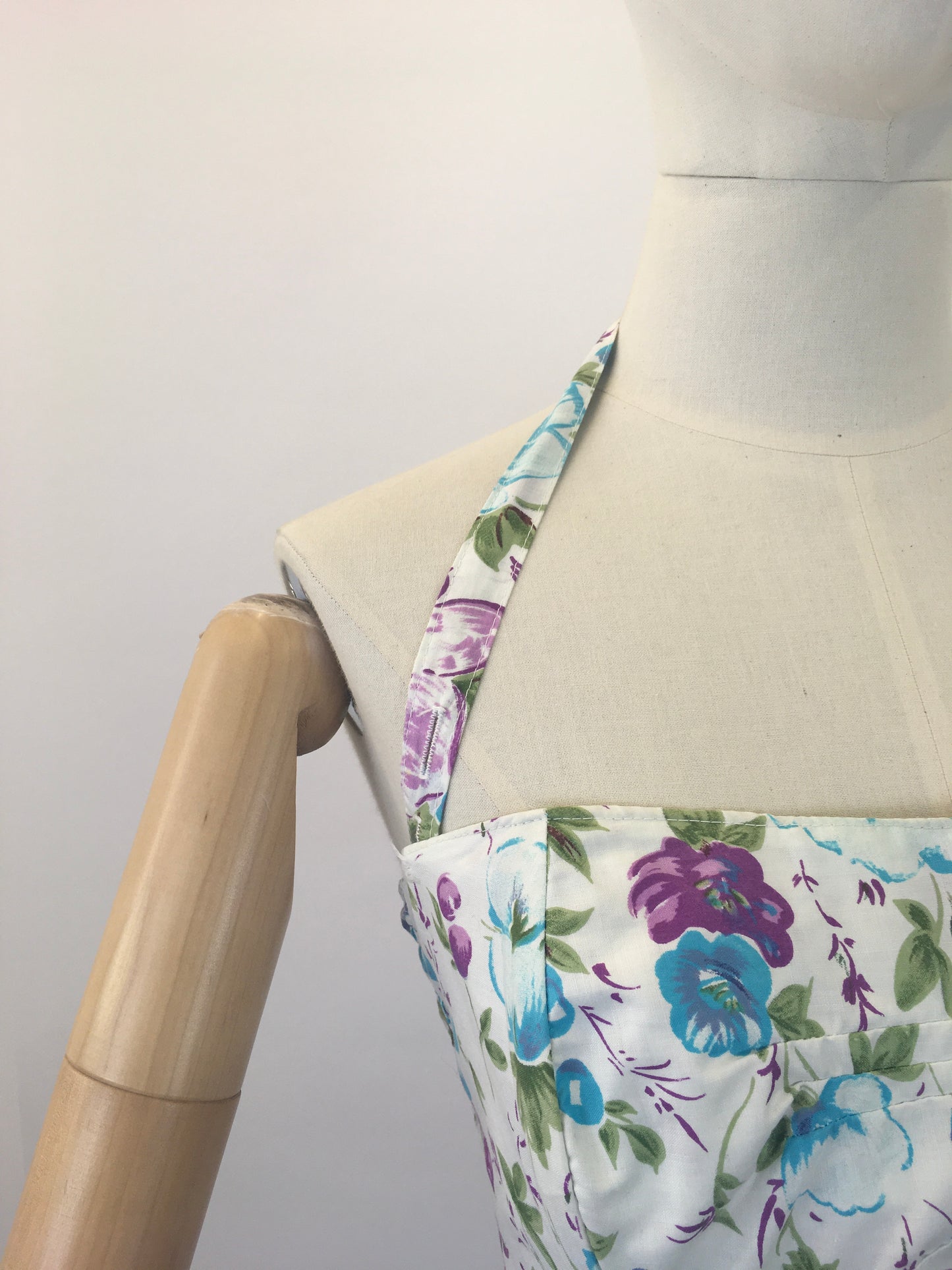 Original 1950's Fabulous Cotton Bathing Top - In Muted Berries, Turquoise and Green Florals