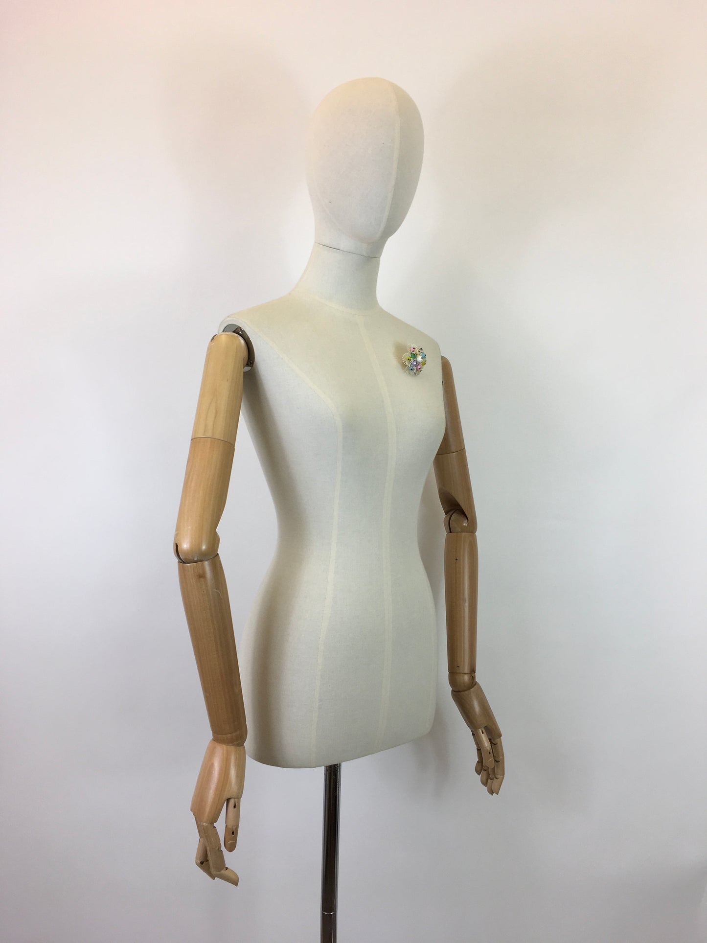 Original 1950’s Plastic and Beaded Brooch - In Pastel Pops of Pink, Green, Purple, Blue and White